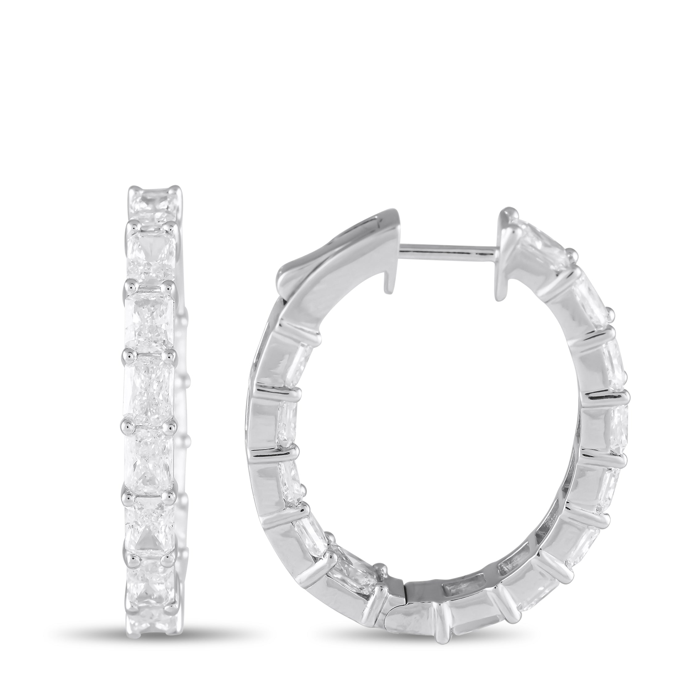 18K White Gold 5.10ct Diamond Radiant Cut Inside-Out Hoop Earrings