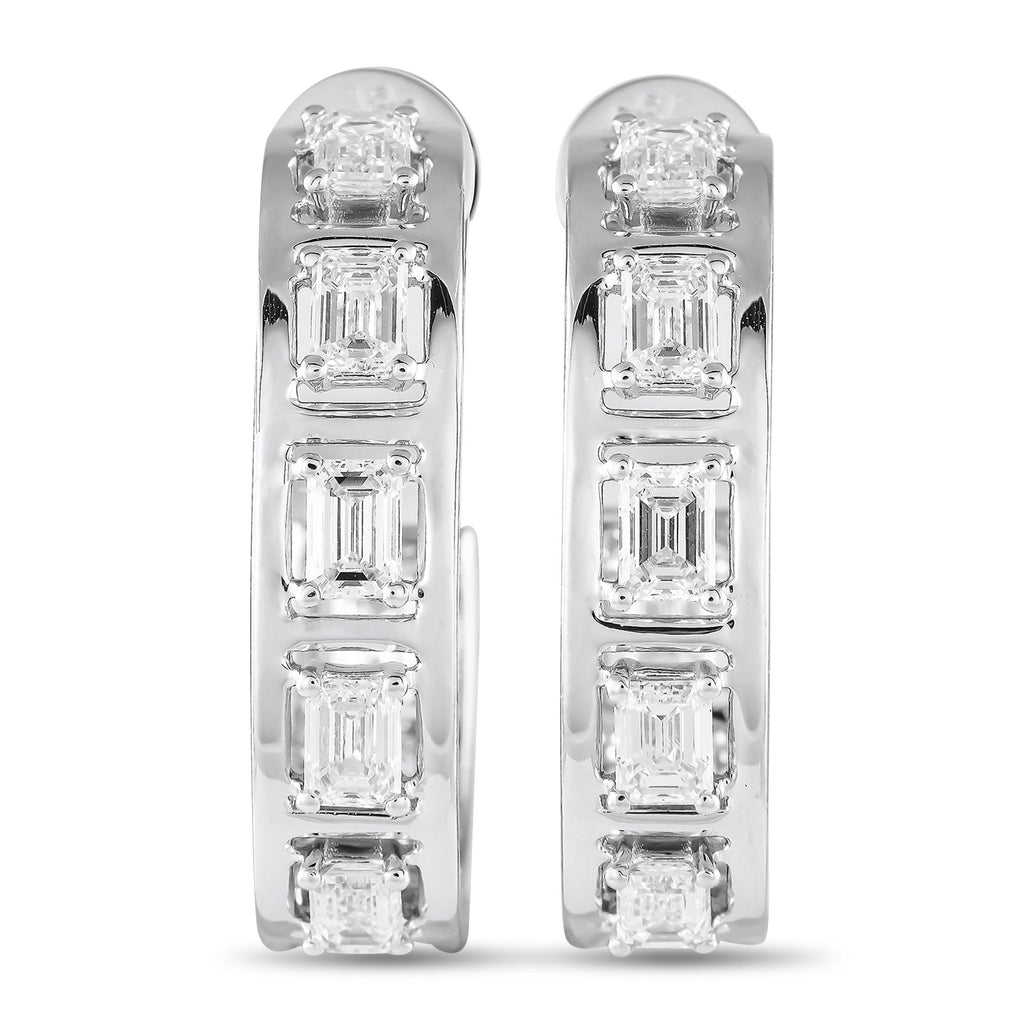 Exclusive 18K White Gold 2.55ct Diamond Emerald-Cut C-Hoop Earrings AER-19098 – Ready to deliver showy flashes of light, thes