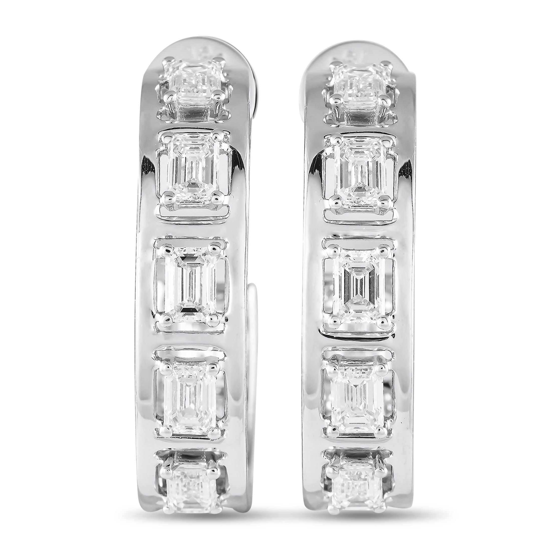 Exclusive 18K White Gold 2.55ct Diamond Emerald-Cut C-Hoop Earrings AER-19098 – Ready to deliver showy flashes of light, thes