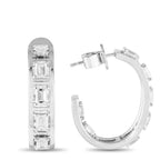 18K White Gold 2.55ct Diamond Emerald-Cut C-Hoop Earrings