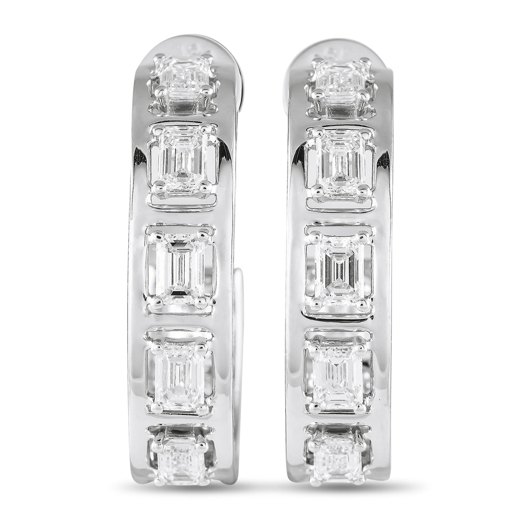 18K White Gold 3.50ct Diamond Emerald-Cut C-Hoop Earrings