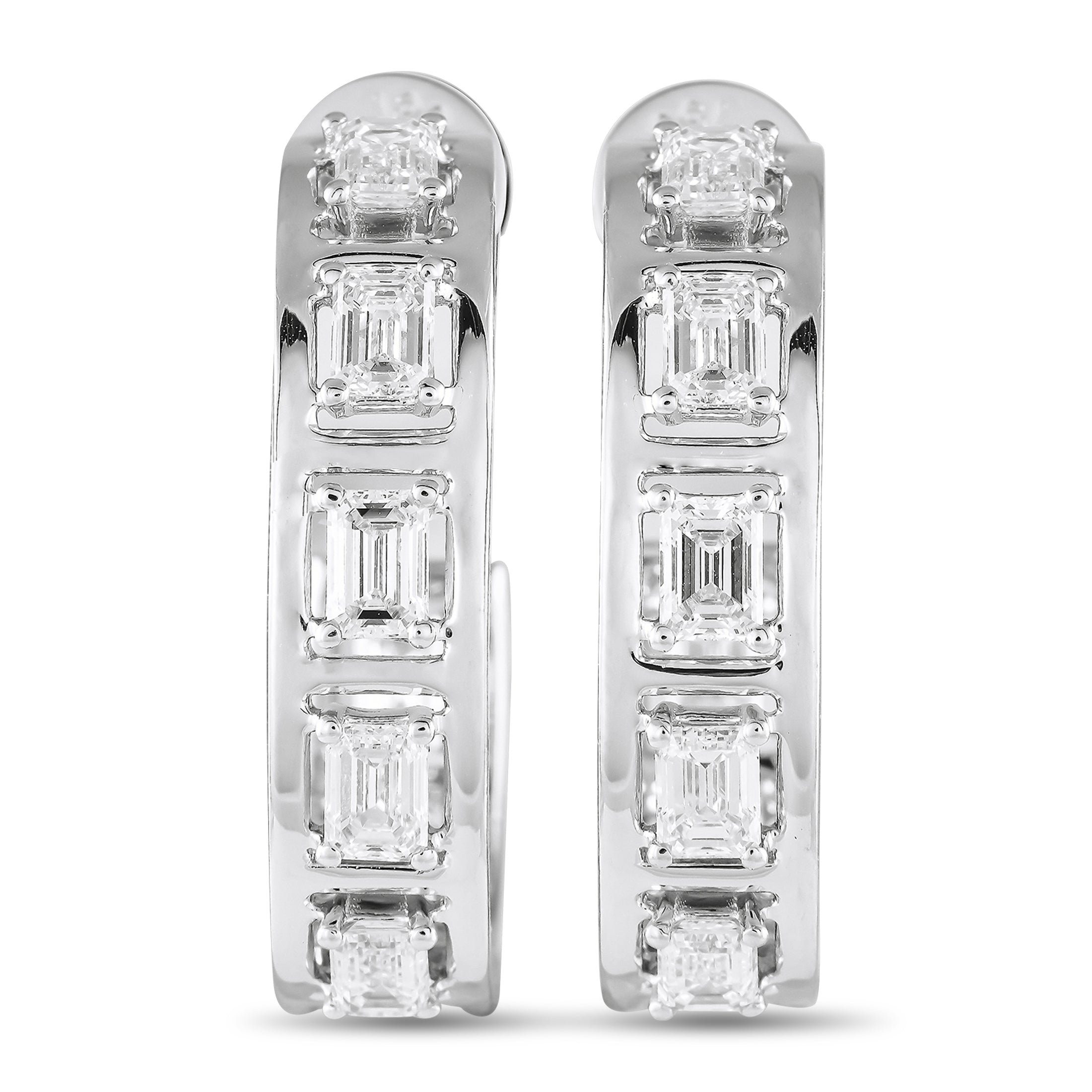 18K White Gold 3.50ct Diamond Emerald-Cut C-Hoop Earrings