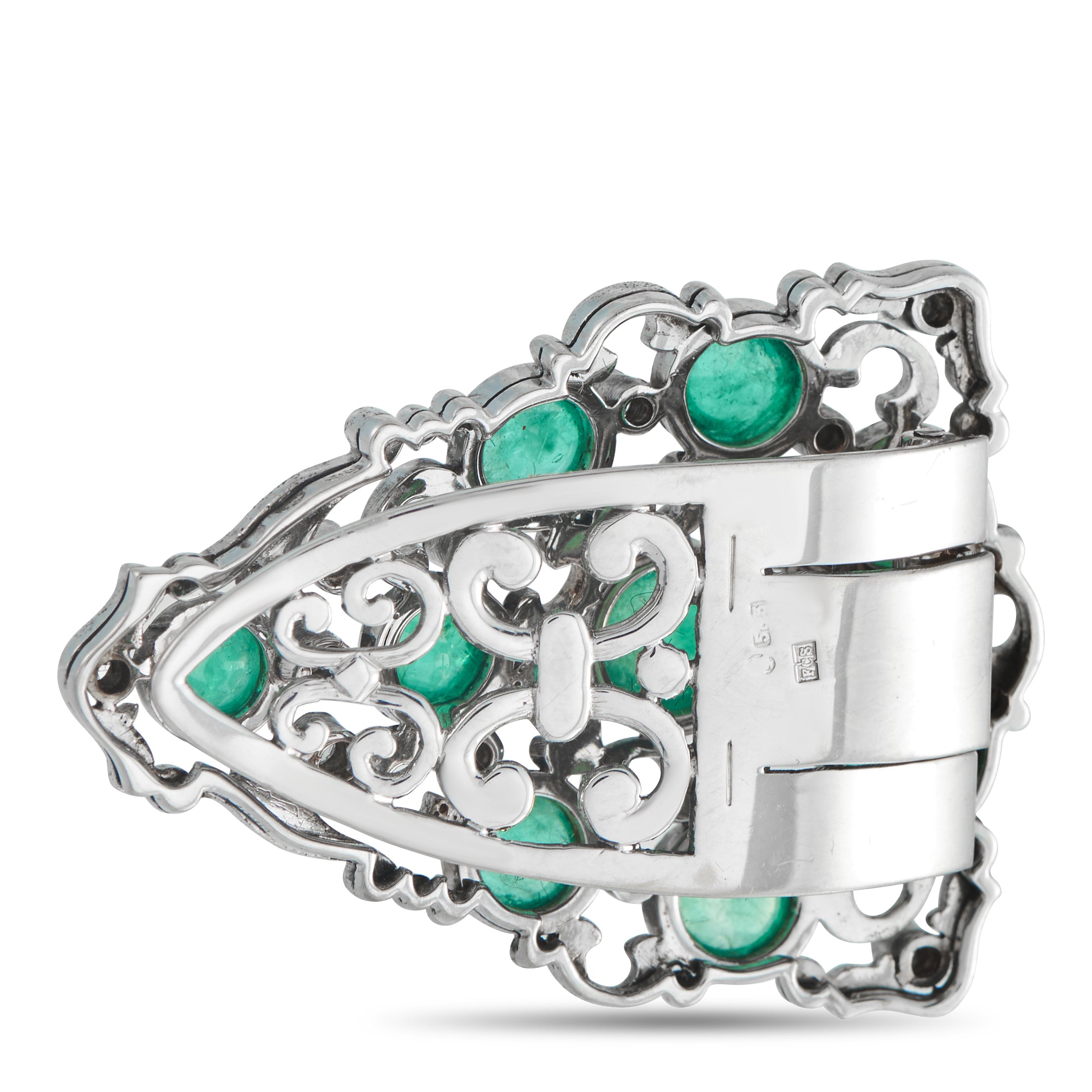 18K White Gold 0.25ct Diamond and Colombian Emerald Brooch