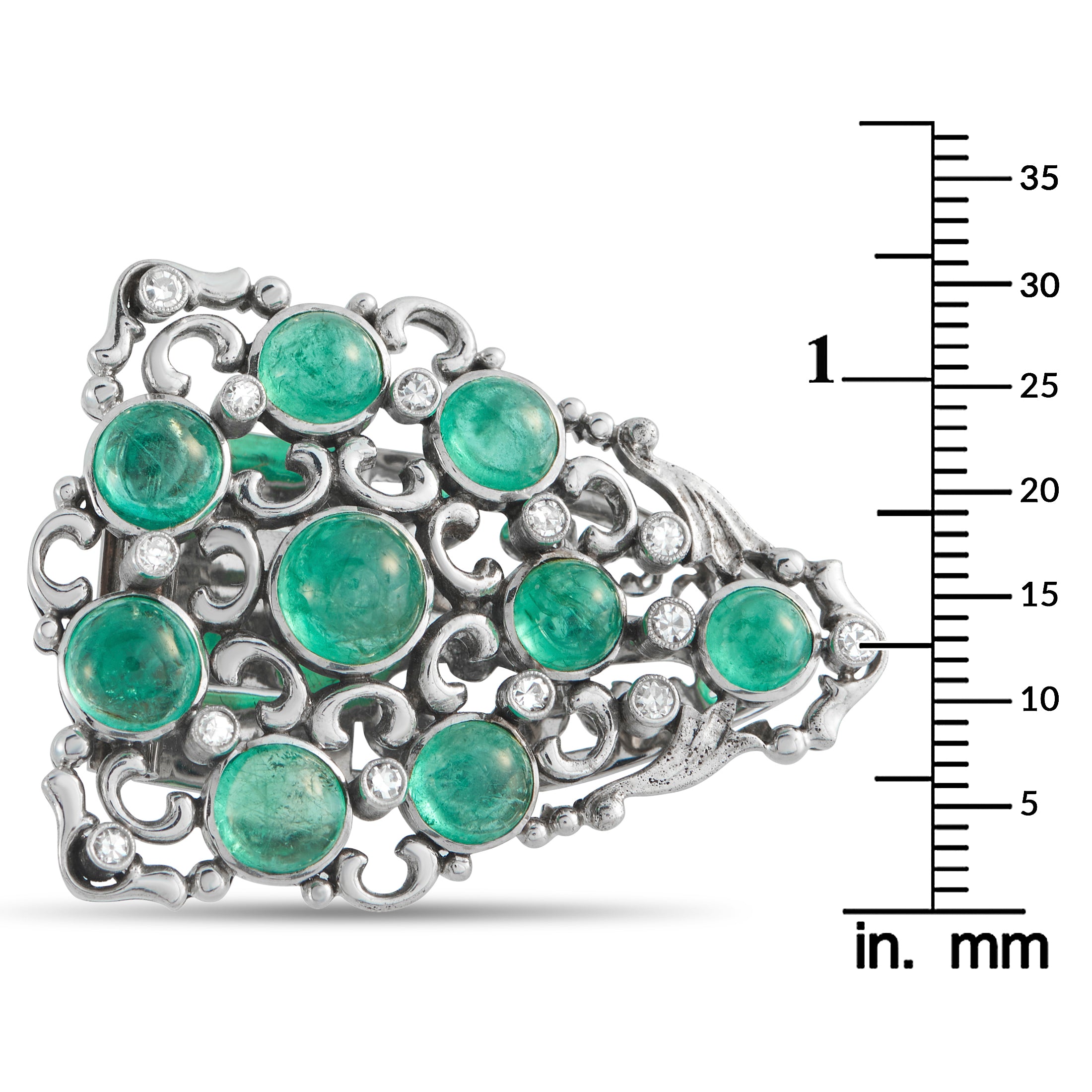 18K White Gold 0.25ct Diamond and Colombian Emerald Brooch