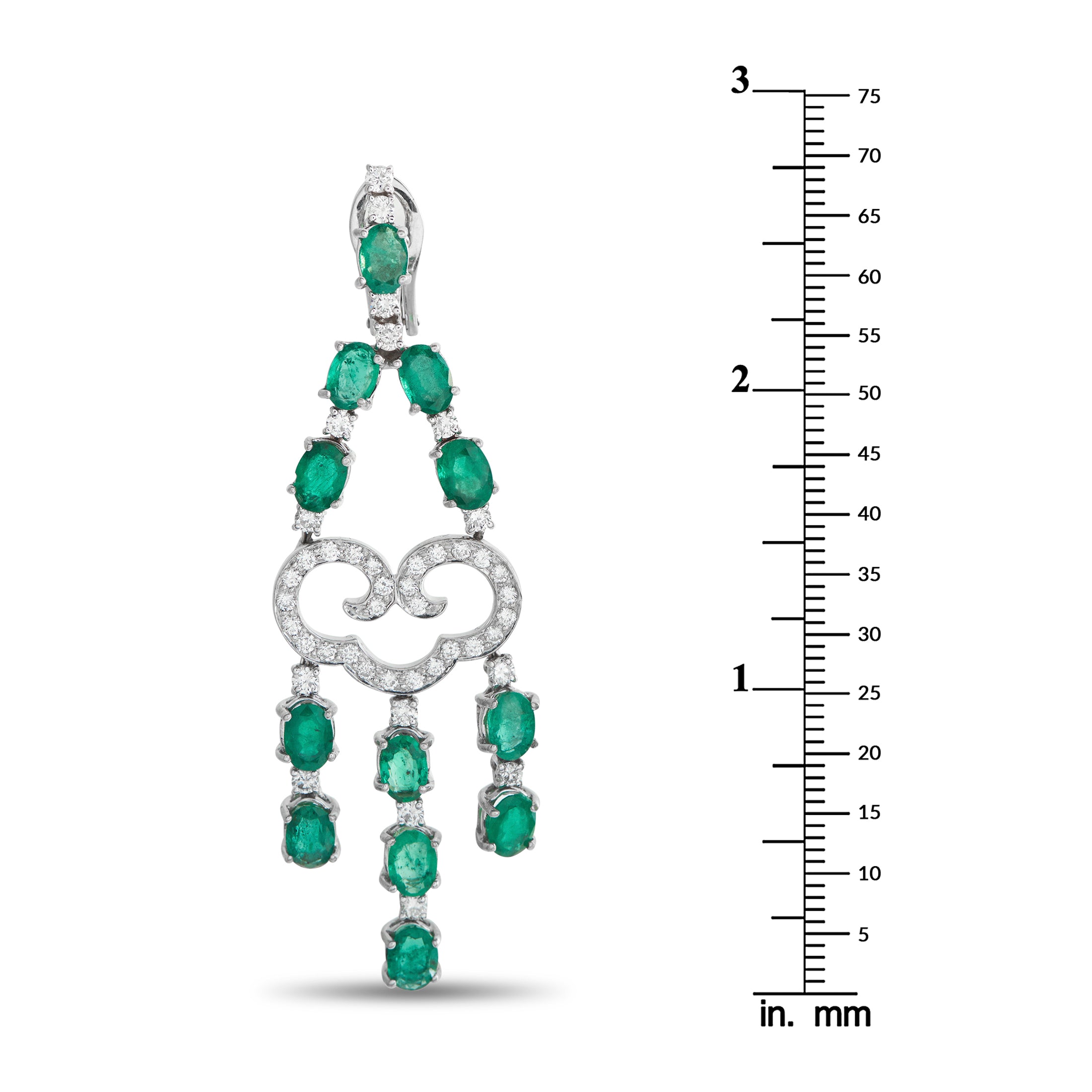 18K White Gold 1.50ct Diamond and Emerald Dangle Earrings