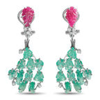 18K White Gold 0.24ct Diamond, Emerald, and Ruby Earrings