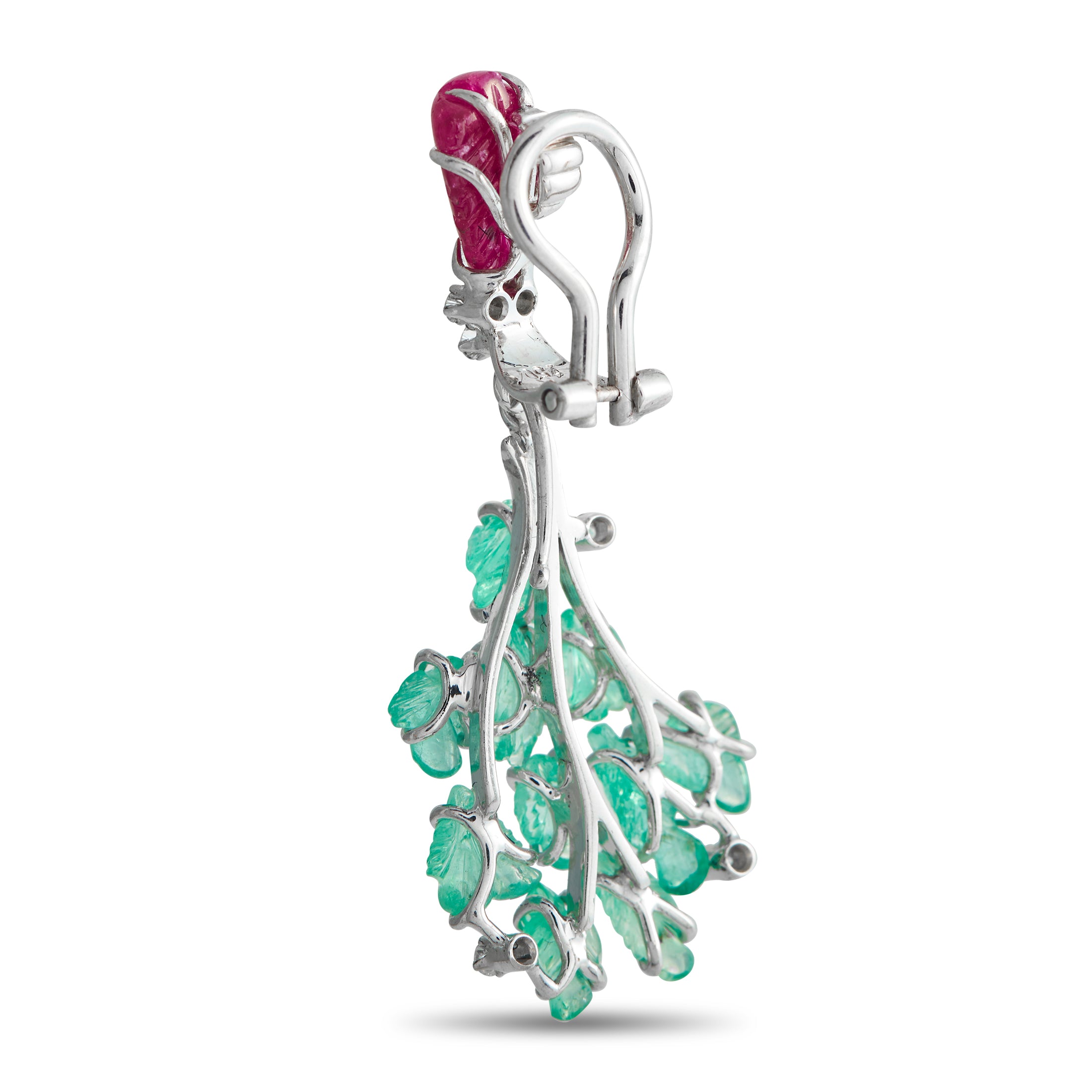 18K White Gold 0.24ct Diamond, Emerald, and Ruby Earrings