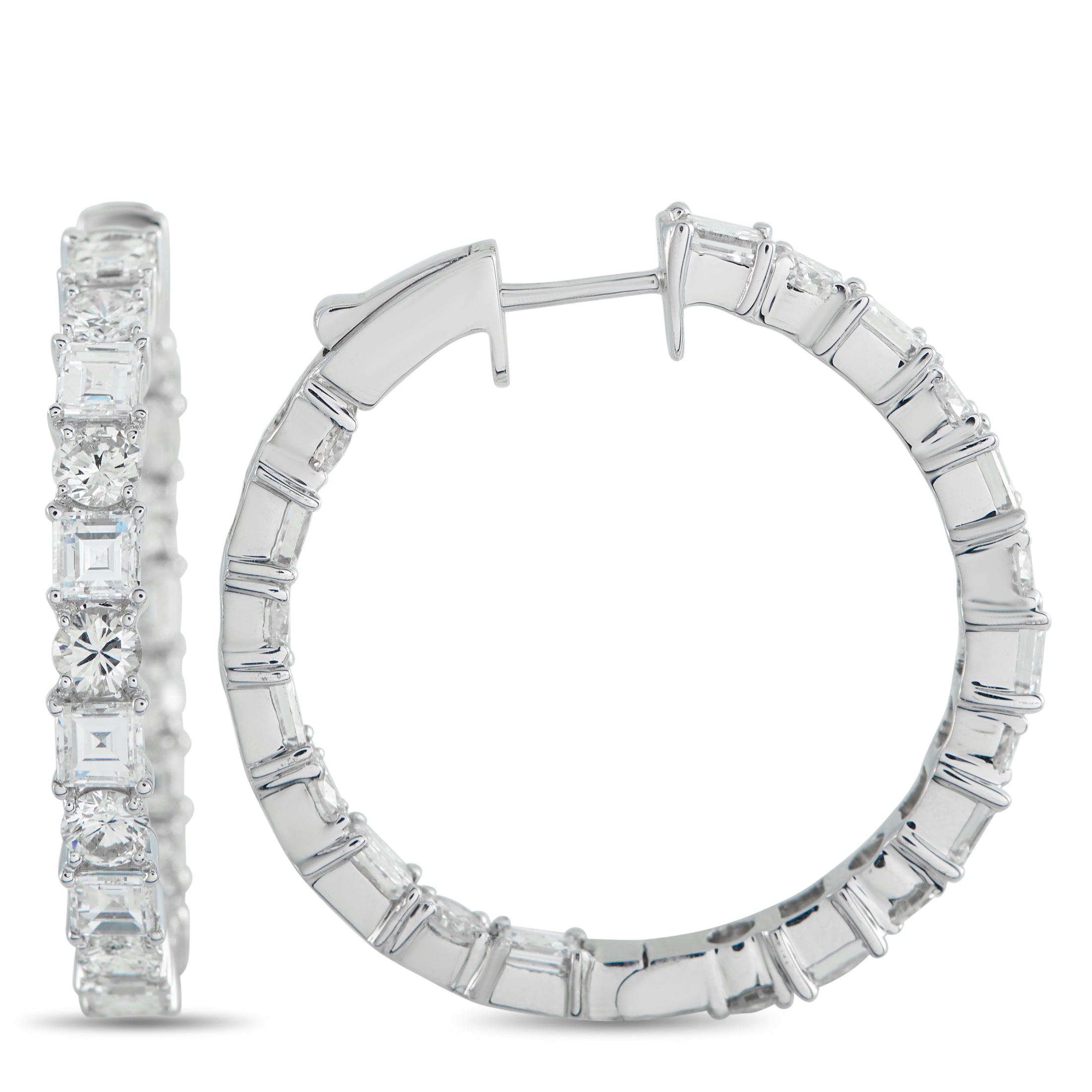 18K White Gold 6.75ct Diamond Inside-Out Hoop Earrings