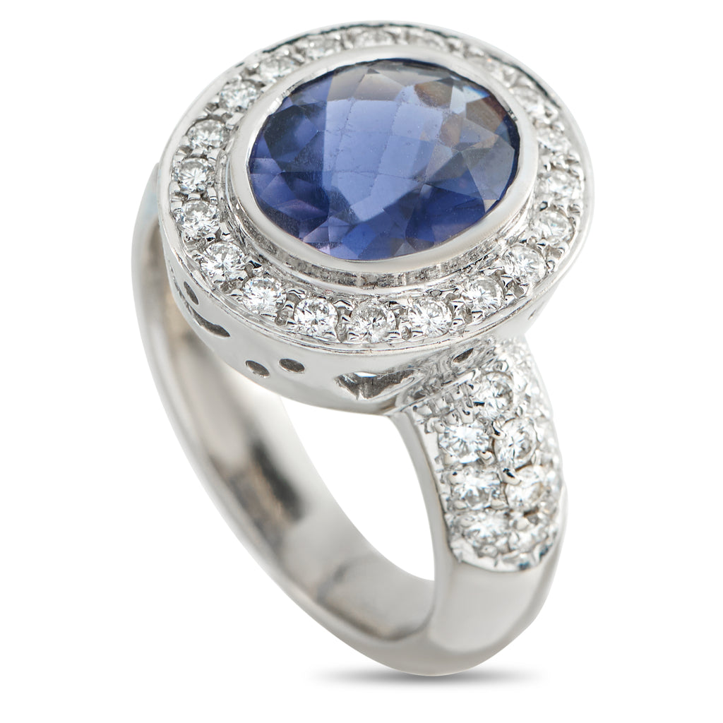 18K White Gold 0.80ct Diamond and Iolite Ring