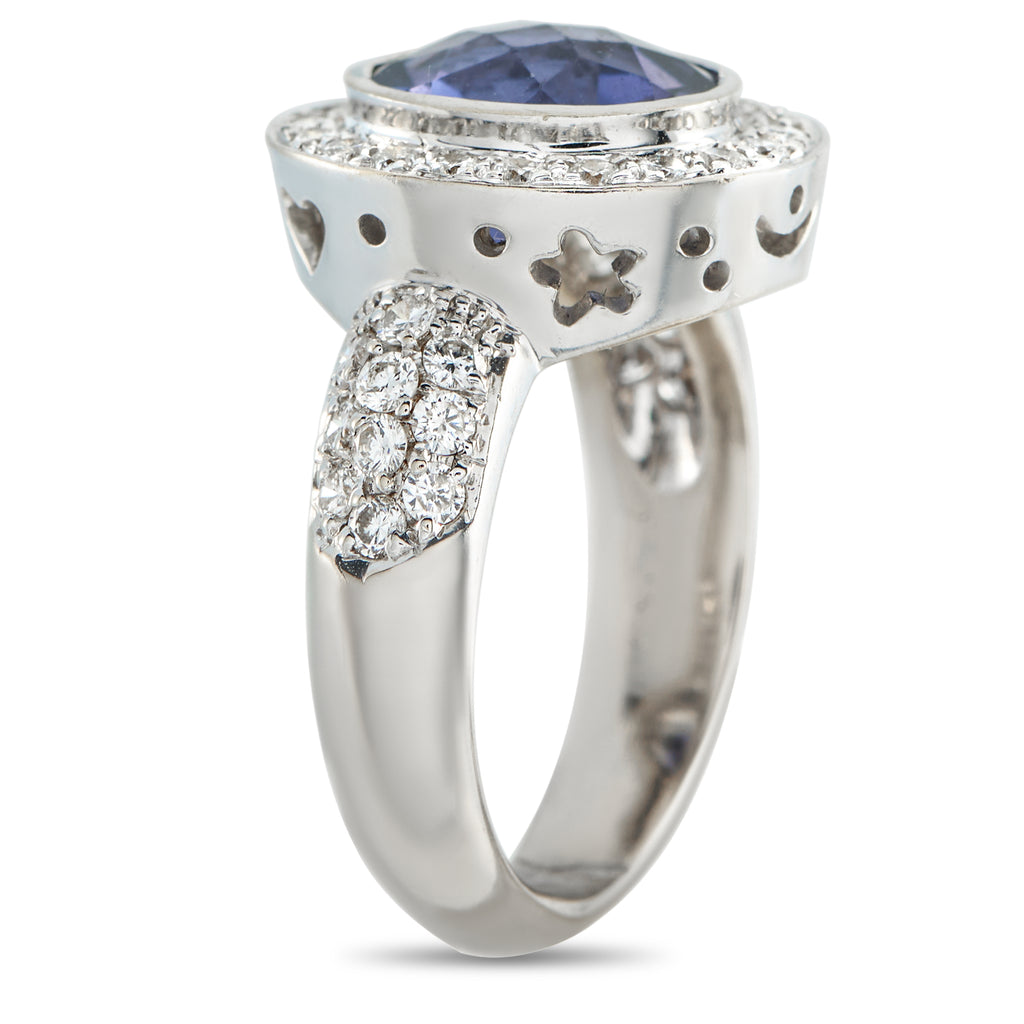18K White Gold 0.80ct Diamond and Iolite Ring