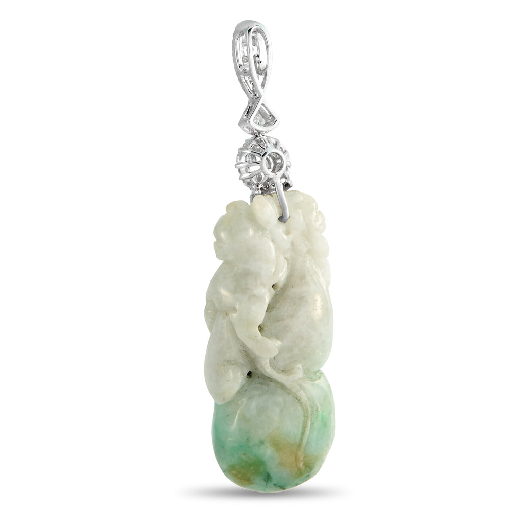 18K White Gold 0.90ct Diamond and Jade Hulu Pendant