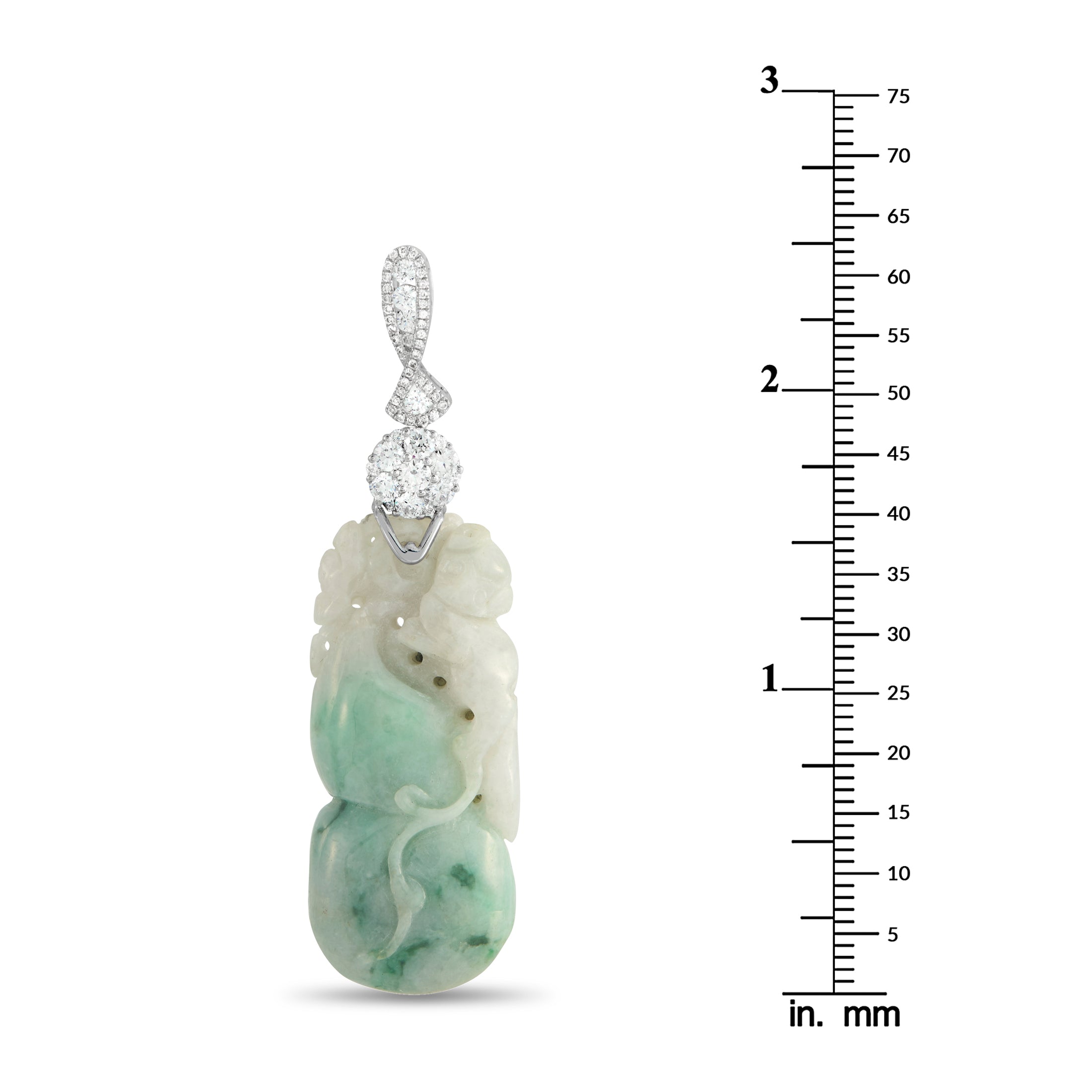 18K White Gold 0.90ct Diamond and Jade Hulu Pendant