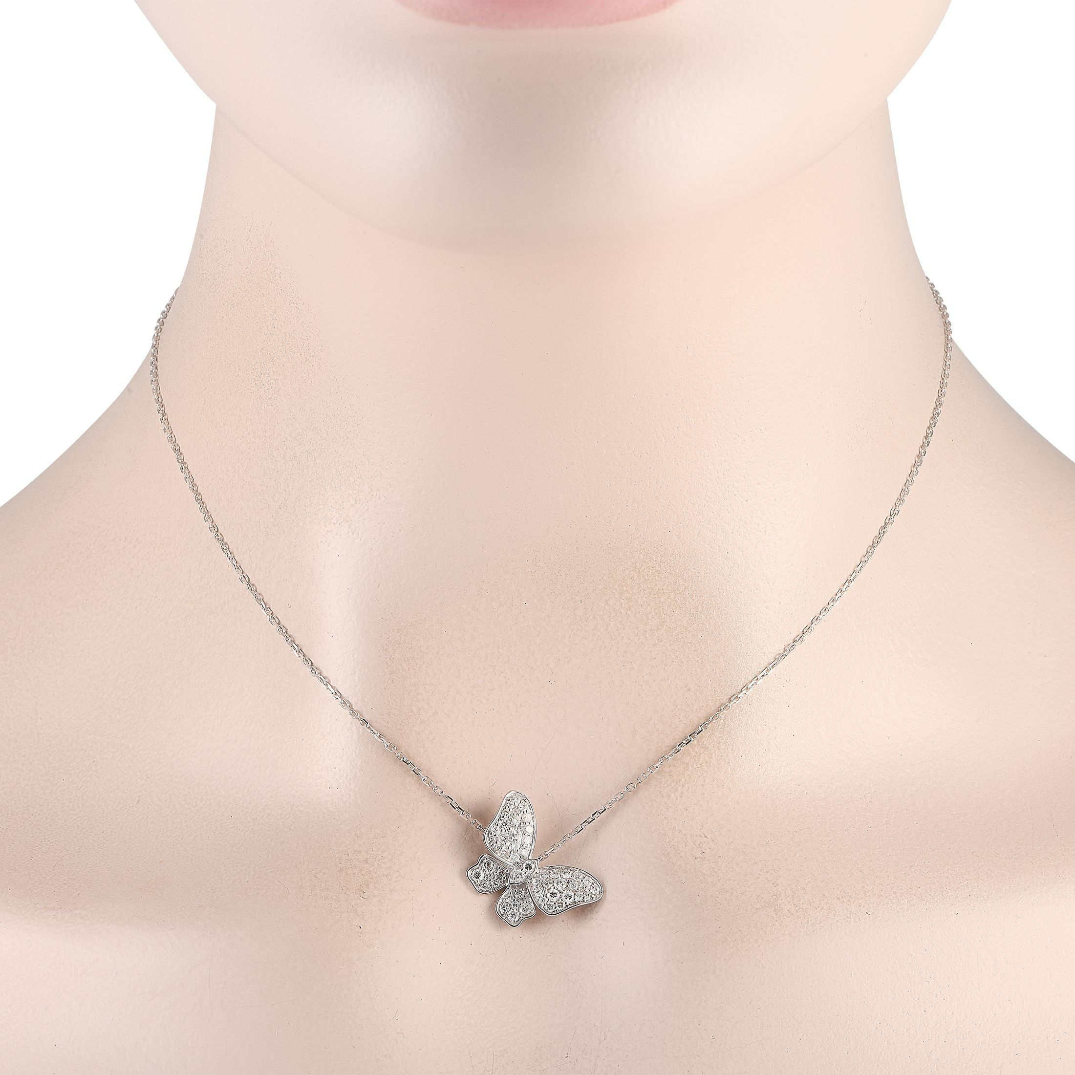 Exclusive 18K White Gold 0.65ct Diamond Butterfly Necklace