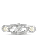 18k white gold art deco diamond and pearl bar brooch with two pearl centers