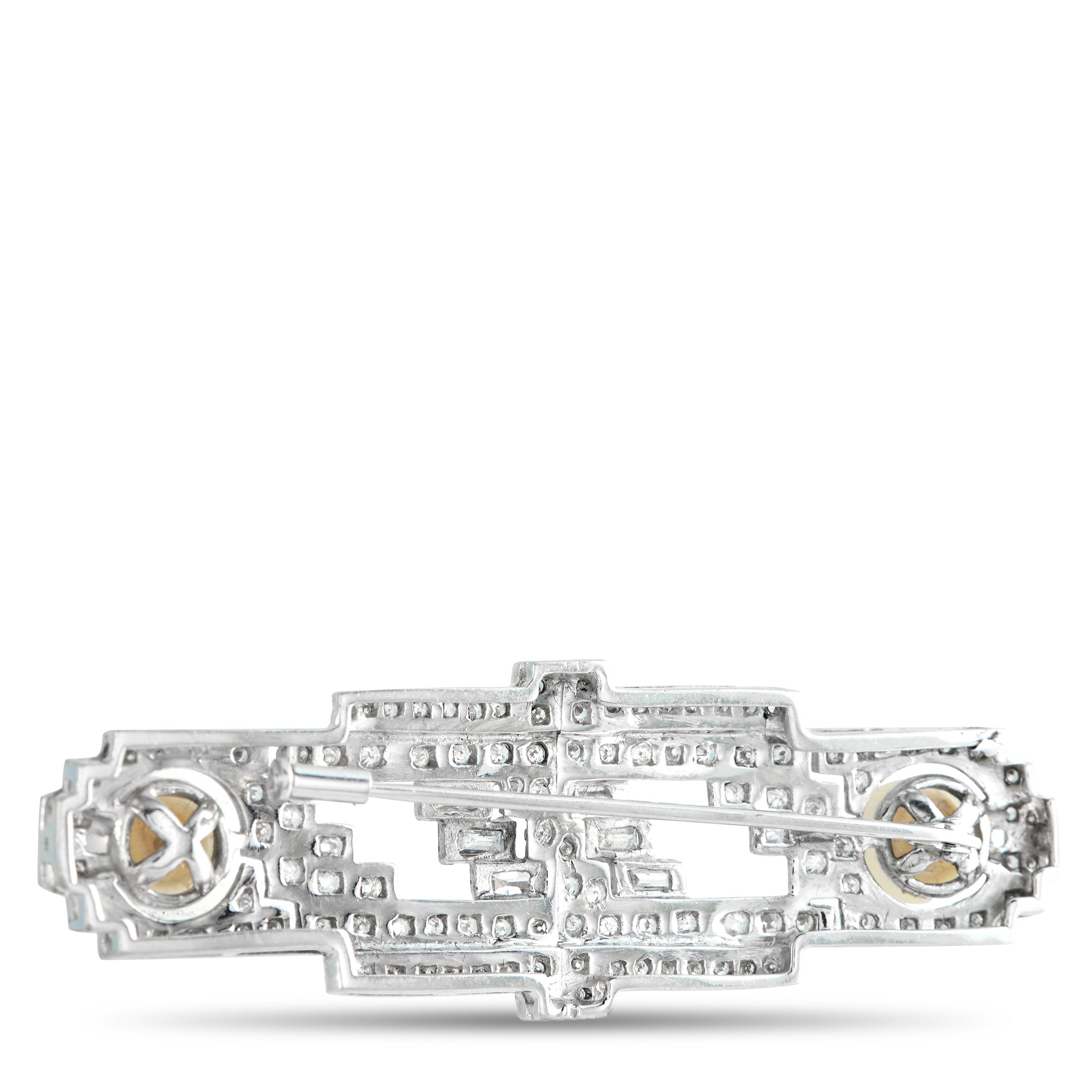 18K White Gold 2.45ct Diamond and Pearl Art Deco Brooch