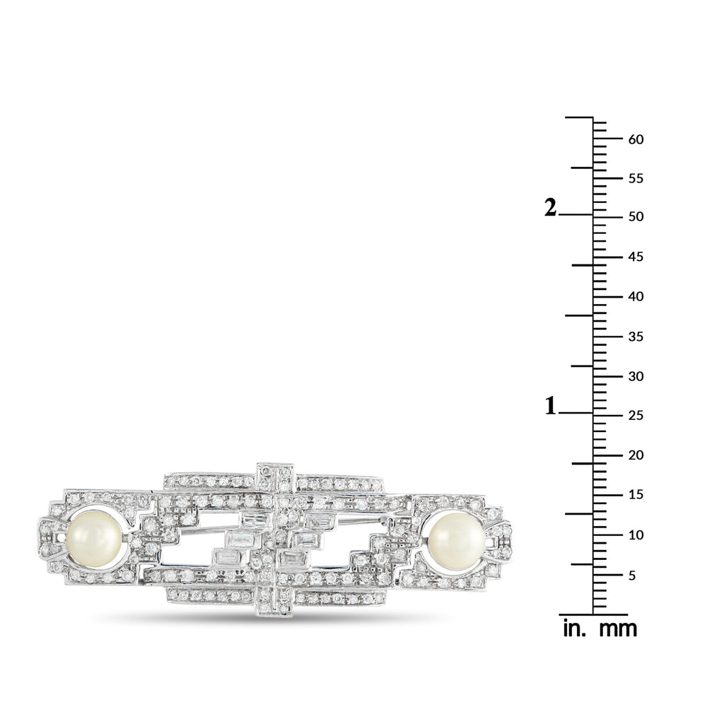 18K White Gold 2.45ct Diamond and Pearl Art Deco Brooch