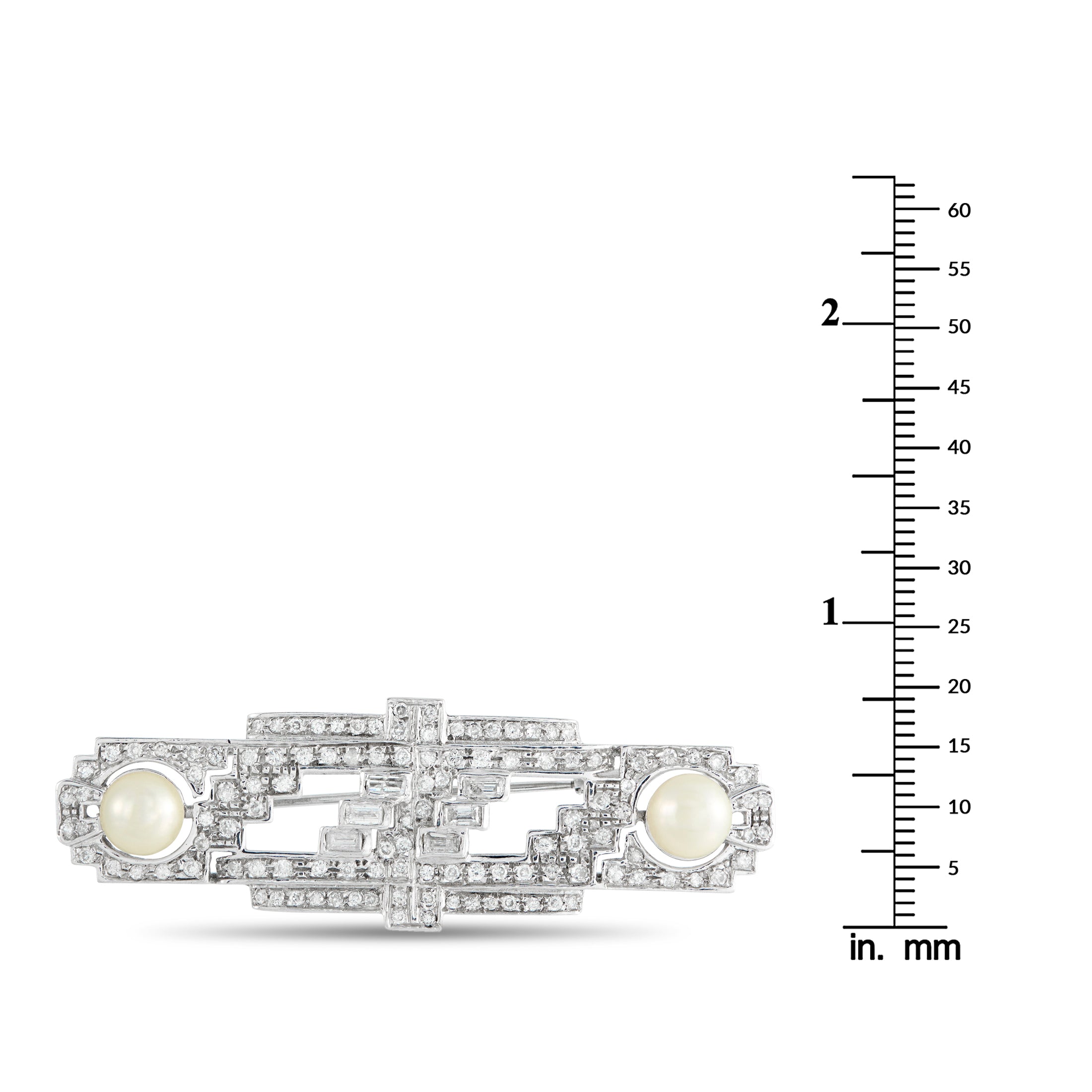 18K White Gold 2.45ct Diamond and Pearl Art Deco Brooch
