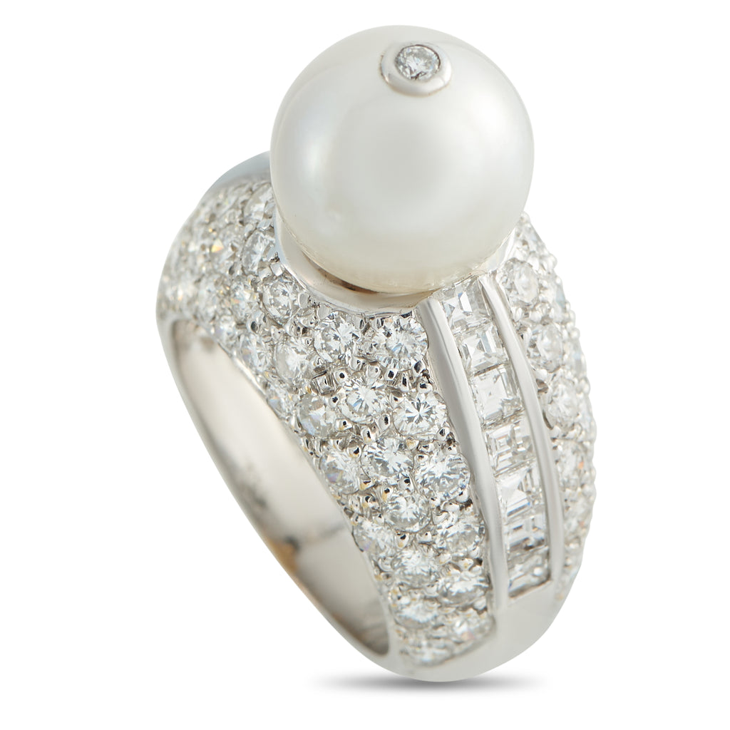 18K White Gold 4.50ct Diamond and Pearl Ring