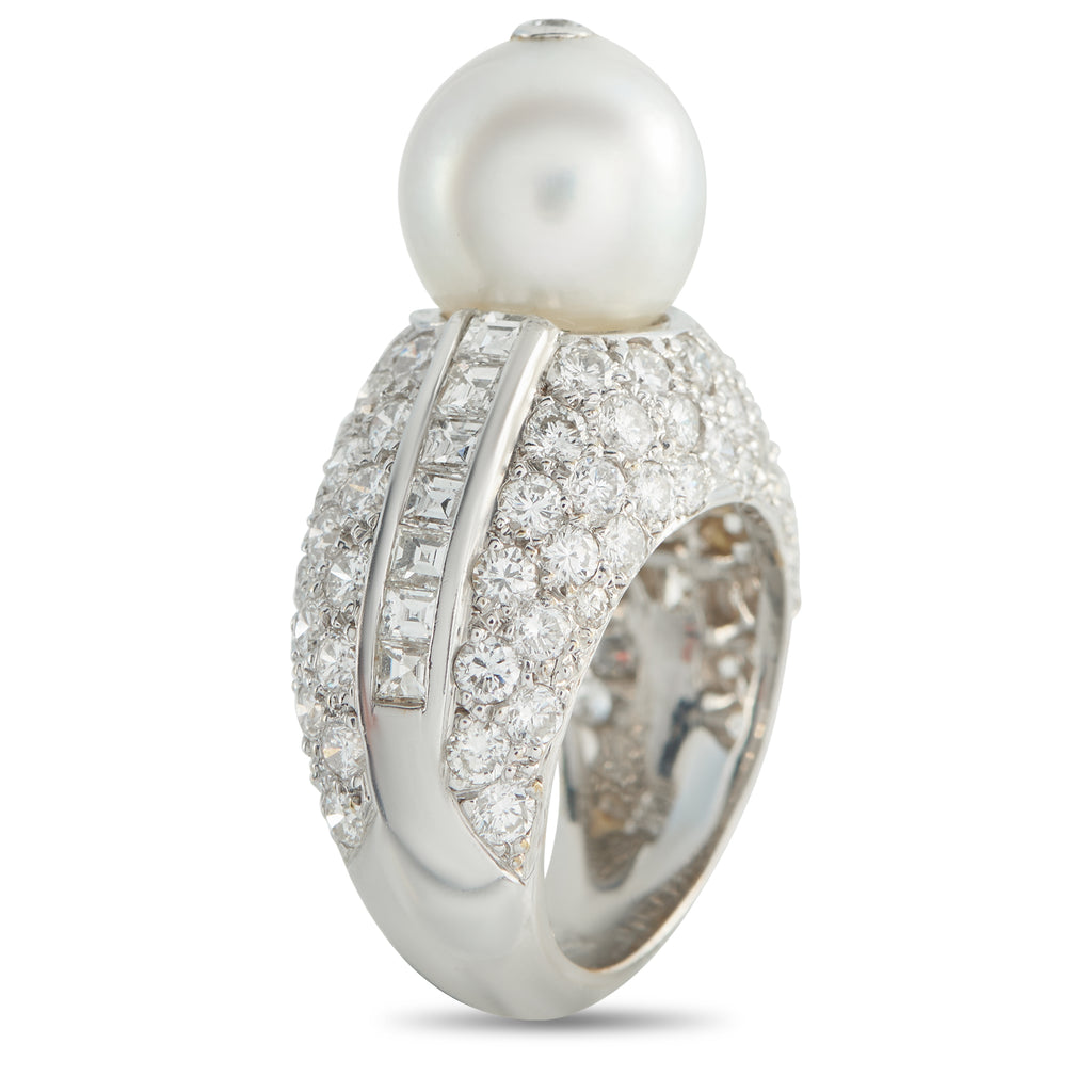18K White Gold 4.50ct Diamond and Pearl Ring