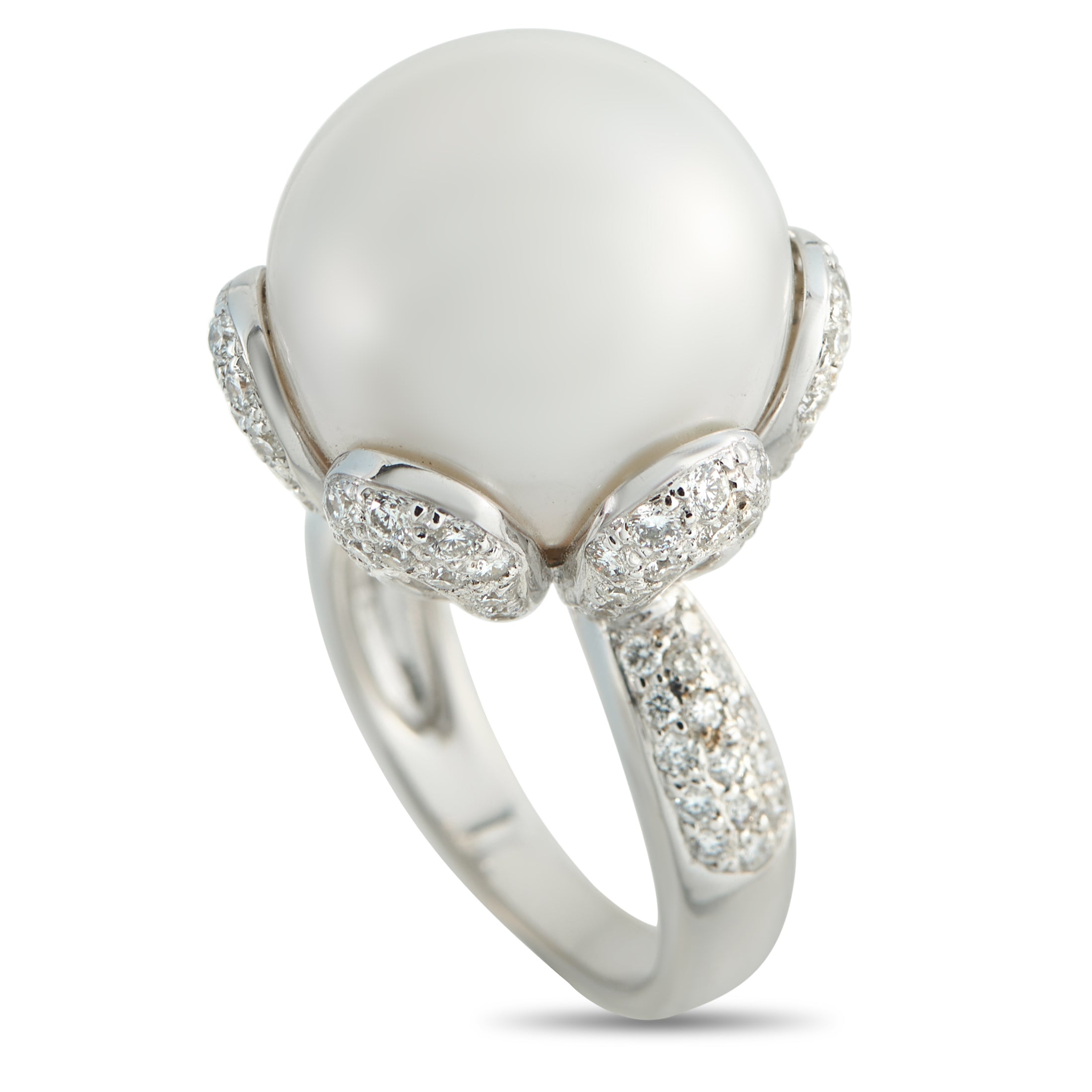 18K White Gold 1.38ct Diamond and Pearl Ring