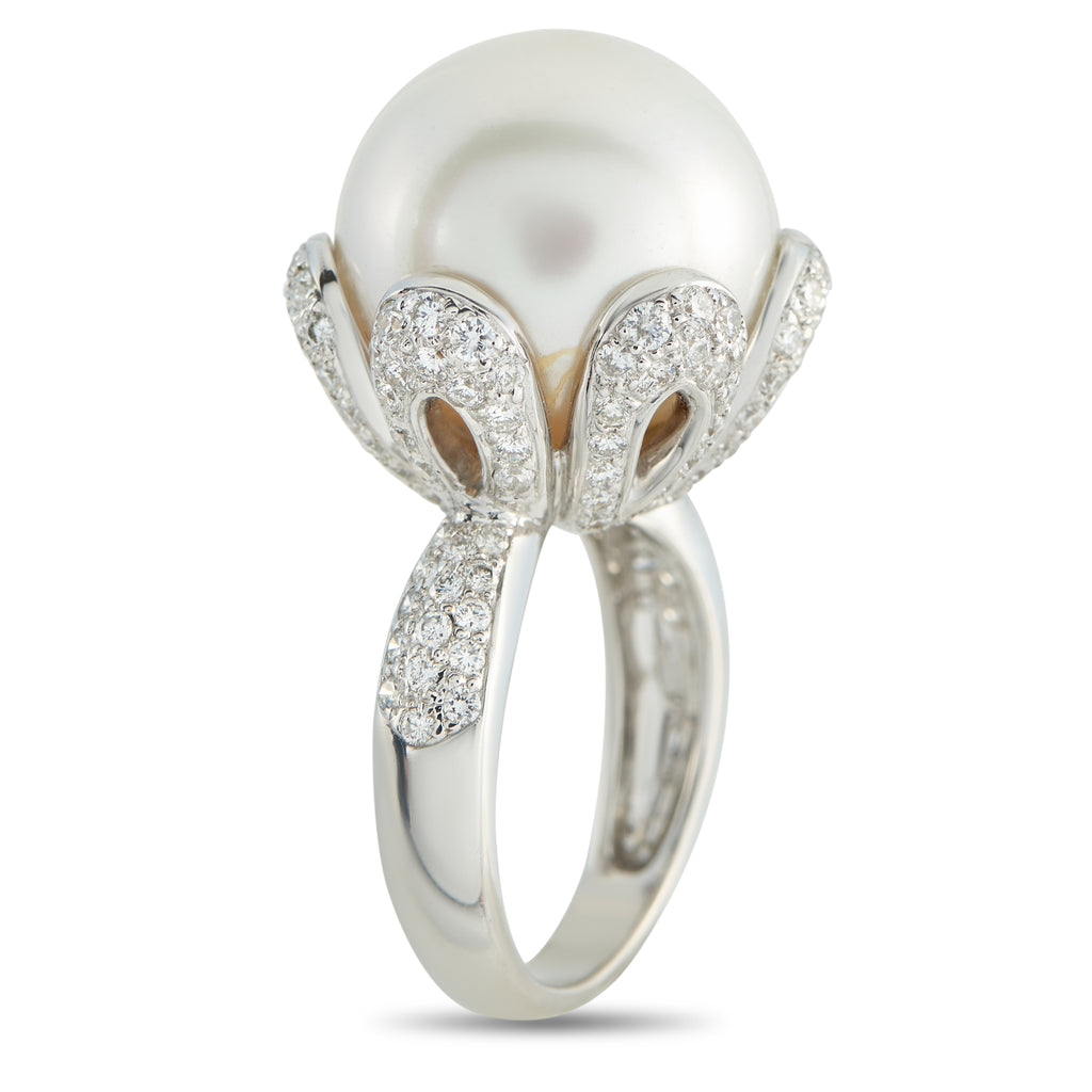 18K White Gold 1.38ct Diamond and Pearl Ring