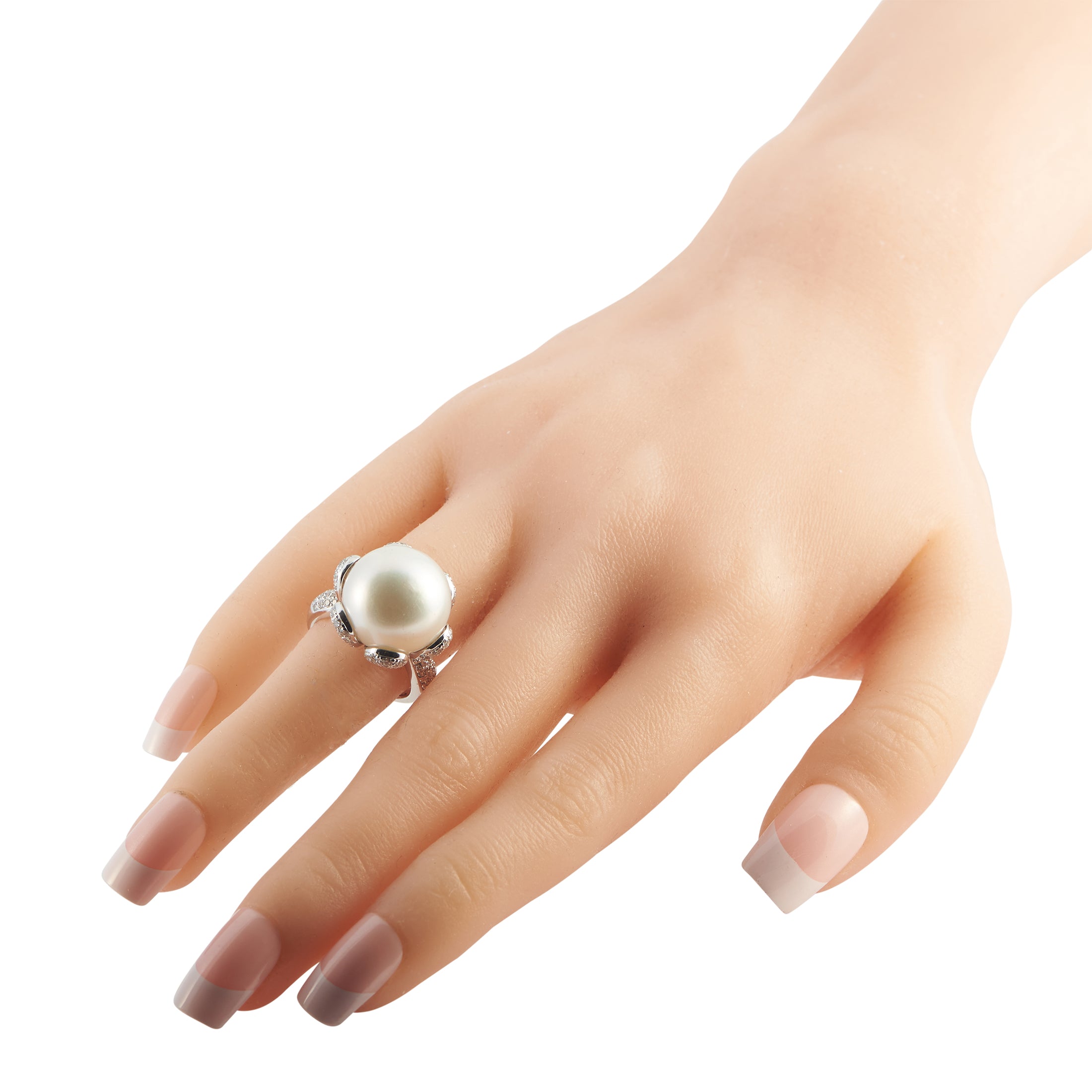 18K White Gold 1.38ct Diamond and Pearl Ring