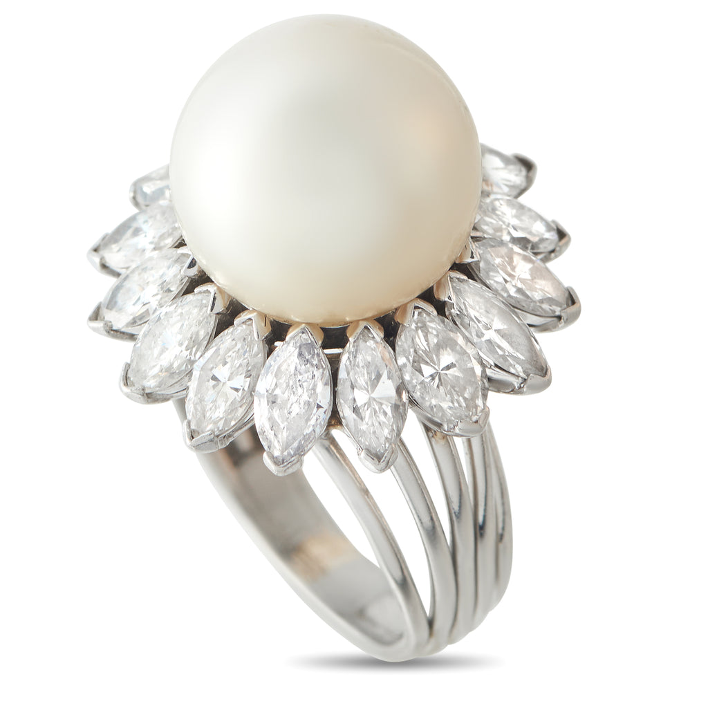 18K White Gold 2.50ct Diamond and Pearl Ring