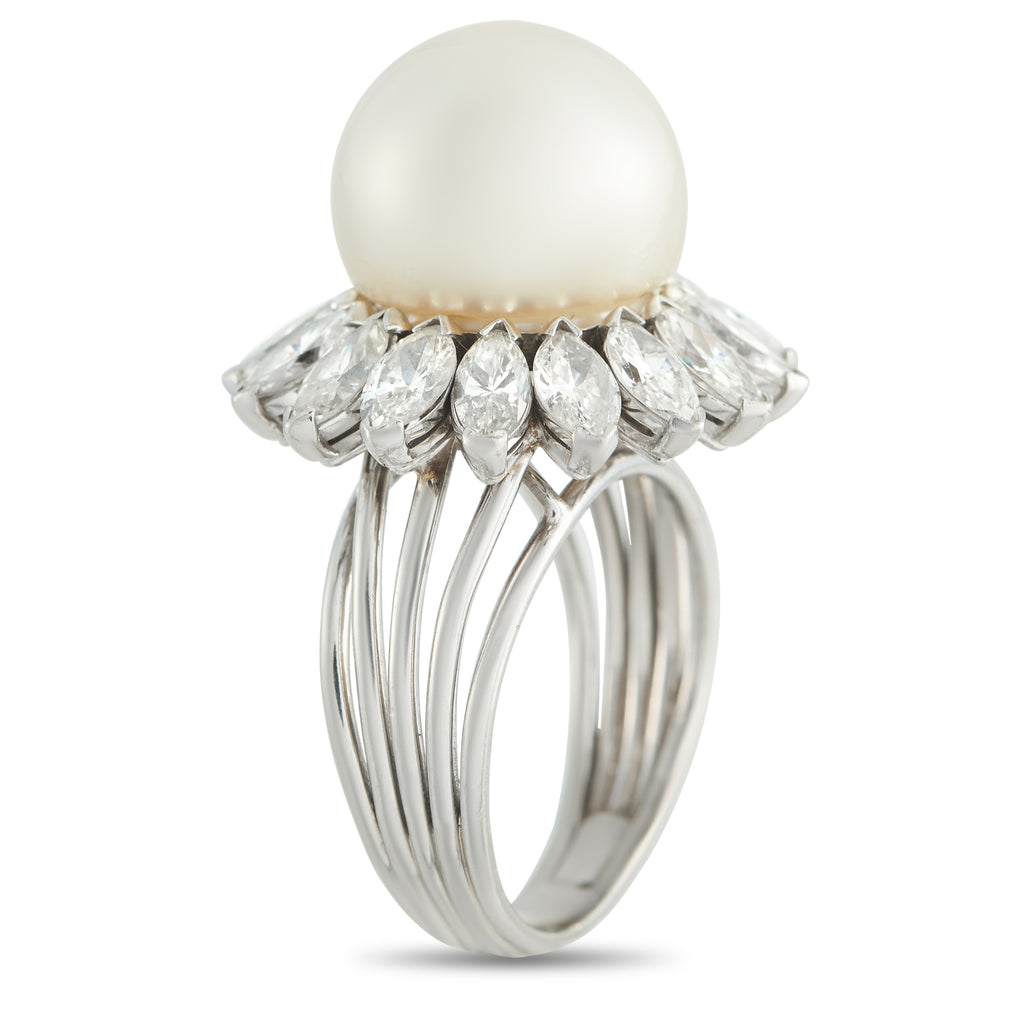 18K White Gold 2.50ct Diamond and Pearl Ring
