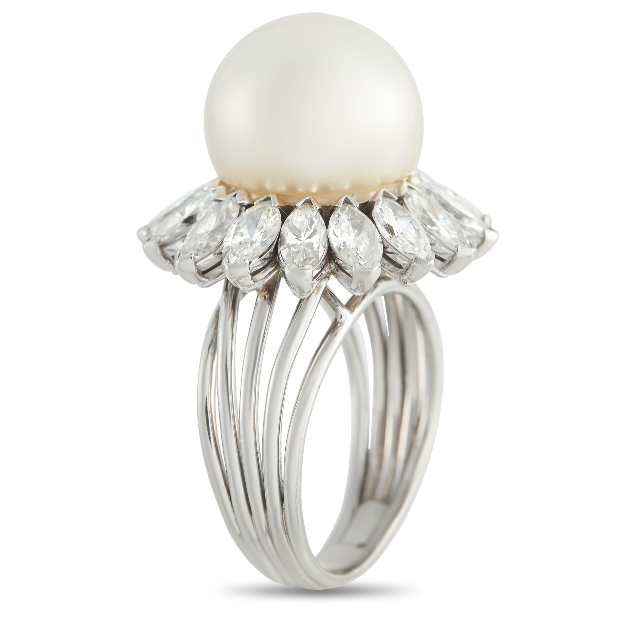 18K White Gold 2.50ct Diamond and Pearl Ring