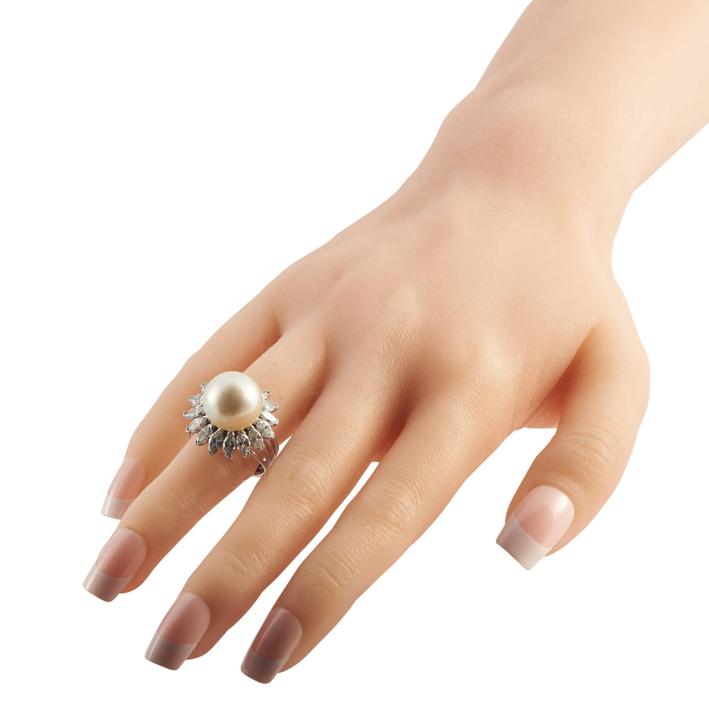 18K White Gold 2.50ct Diamond and Pearl Ring