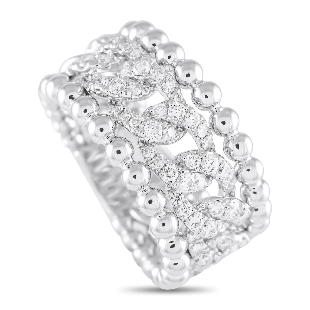 18K White Gold 0.80ct Diamond Beaded Openwork Ring