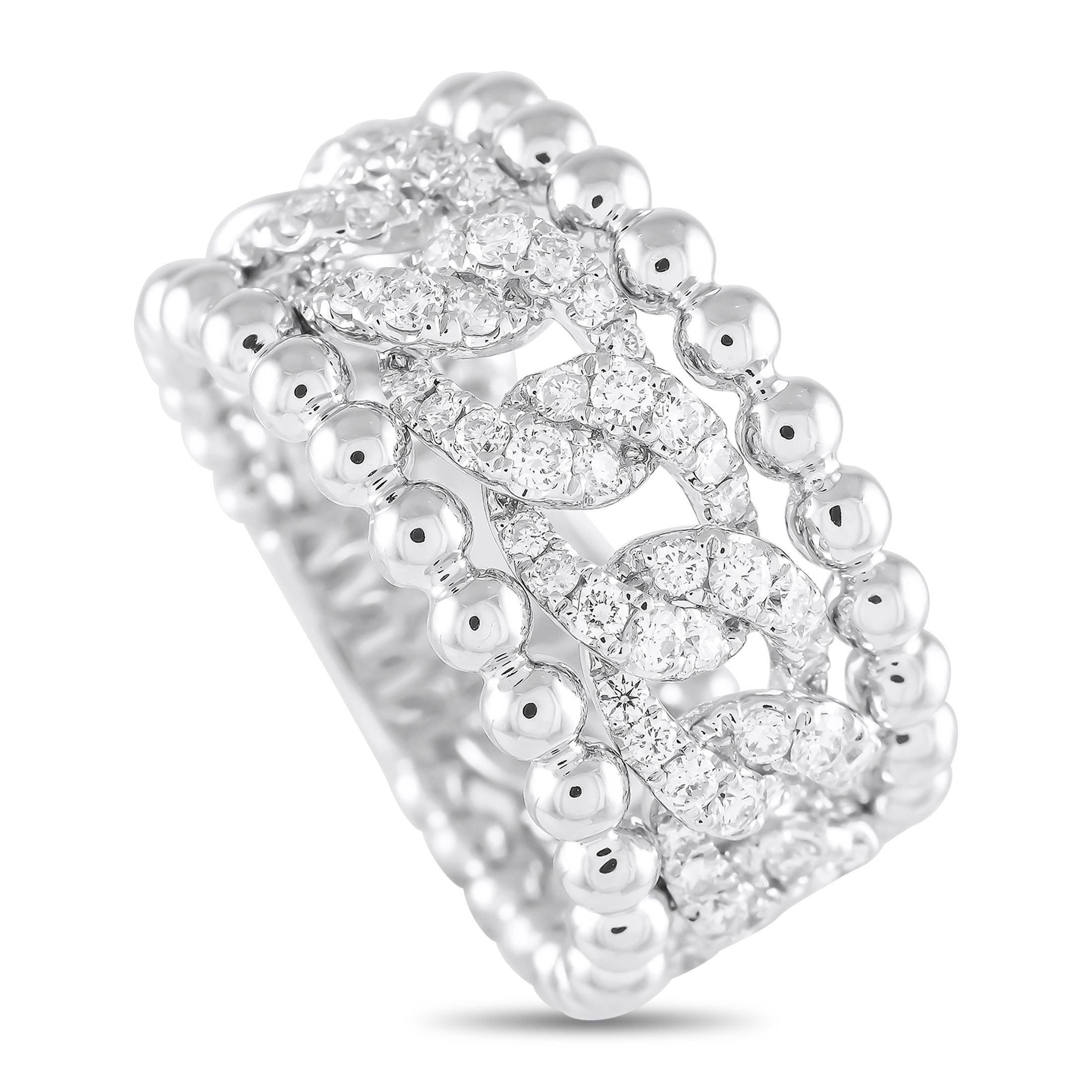 Exclusive 18K White Gold 0.80ct Diamond Beaded Openwork Ring ALR-19725 – A sensational band, this Exclusive  ring offers a lo