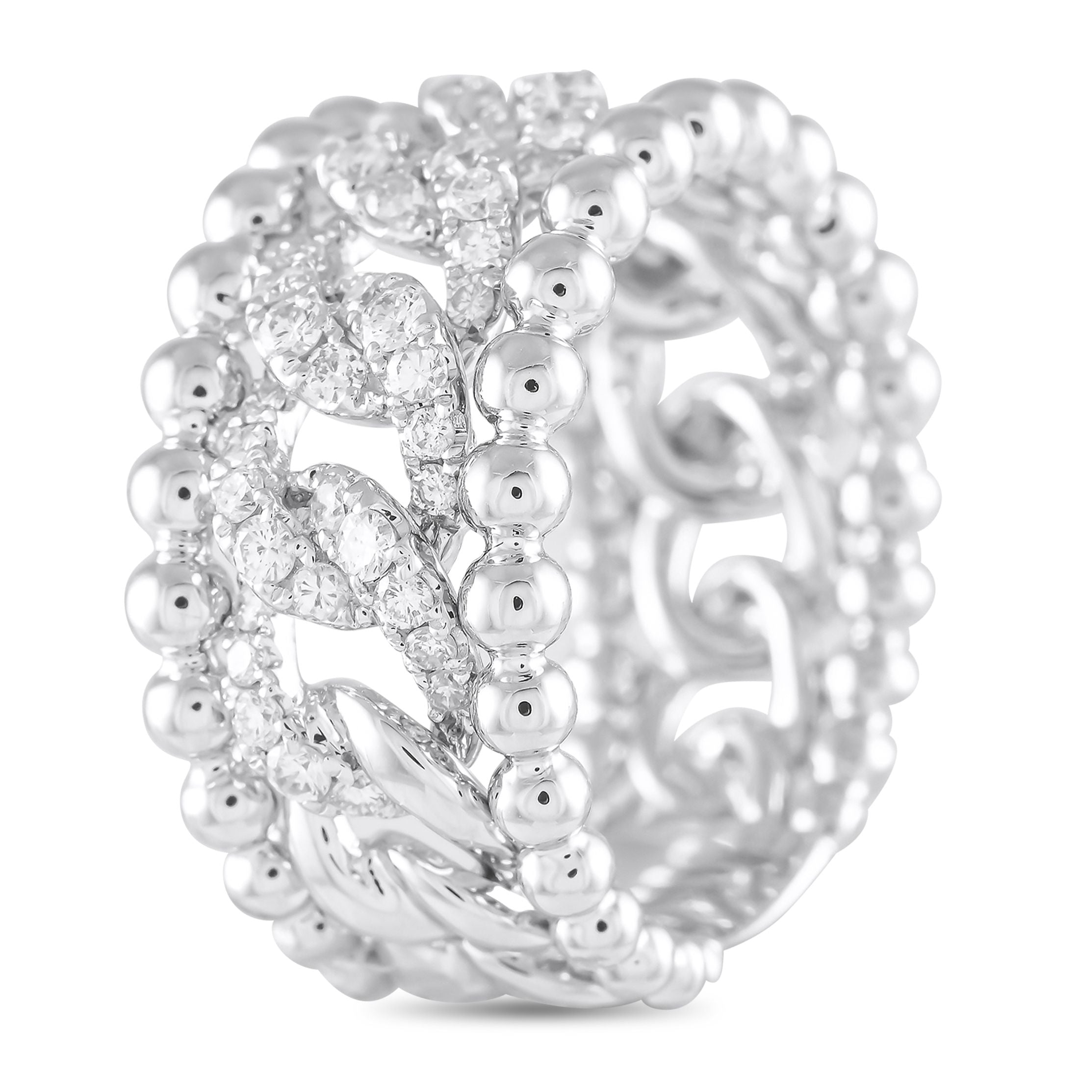 Exclusive 18K White Gold 0.80ct Diamond Beaded Openwork Ring