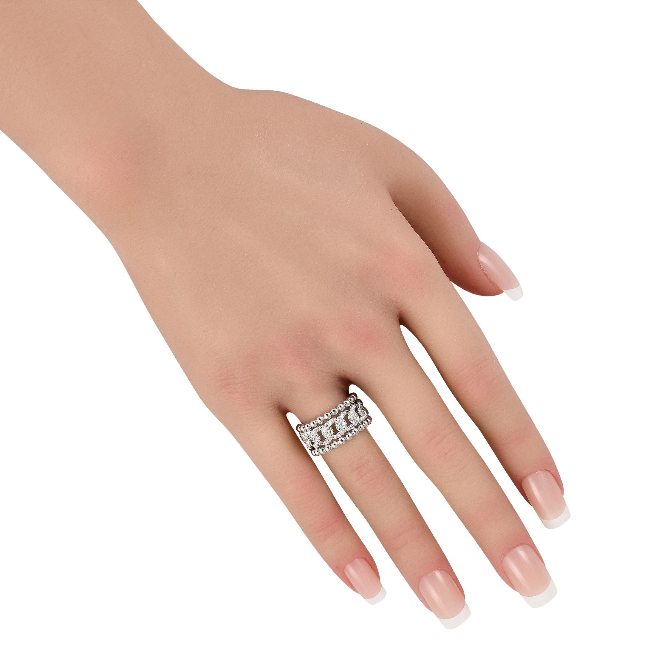 Exclusive 18K White Gold 0.80ct Diamond Beaded Openwork Ring