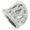 18K white gold diamond ring with geometric pavé and baguette accents