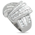 White gold diamond ring with stacked baguette and round stone rows