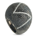 18K white gold diamond ring with dark pavé stones and white diamond stripes