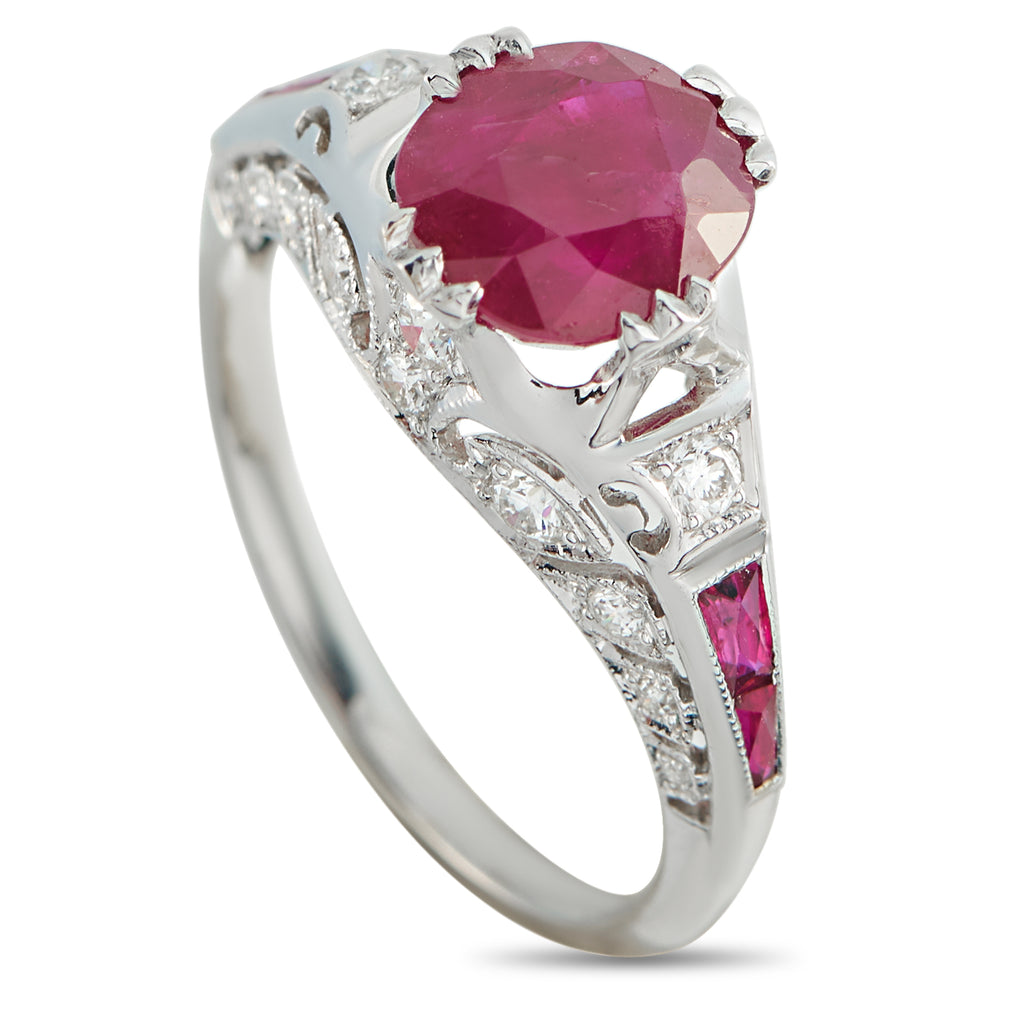 18K White Gold 0.18ct Diamond and Ruby Ring