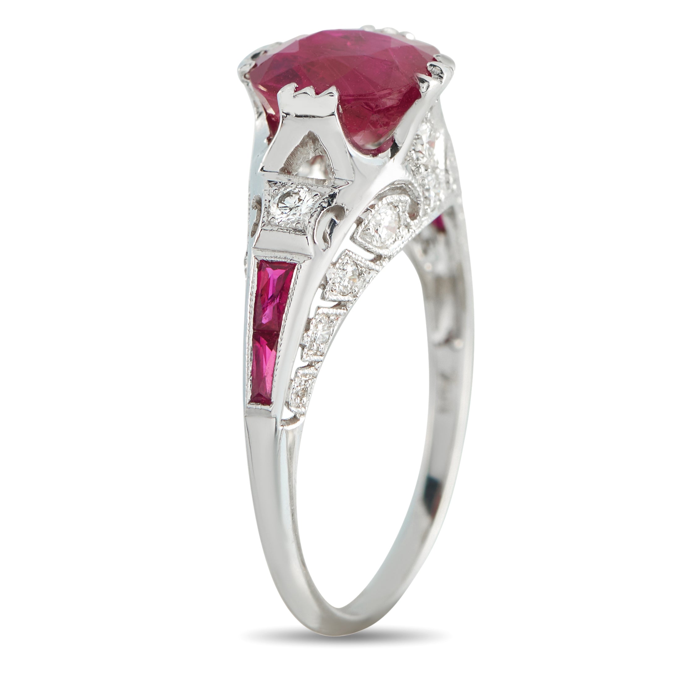 18K White Gold 0.18ct Diamond and Ruby Ring