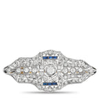 18K White Gold 3.0ct Diamond and Sapphire Art Deco Brooch