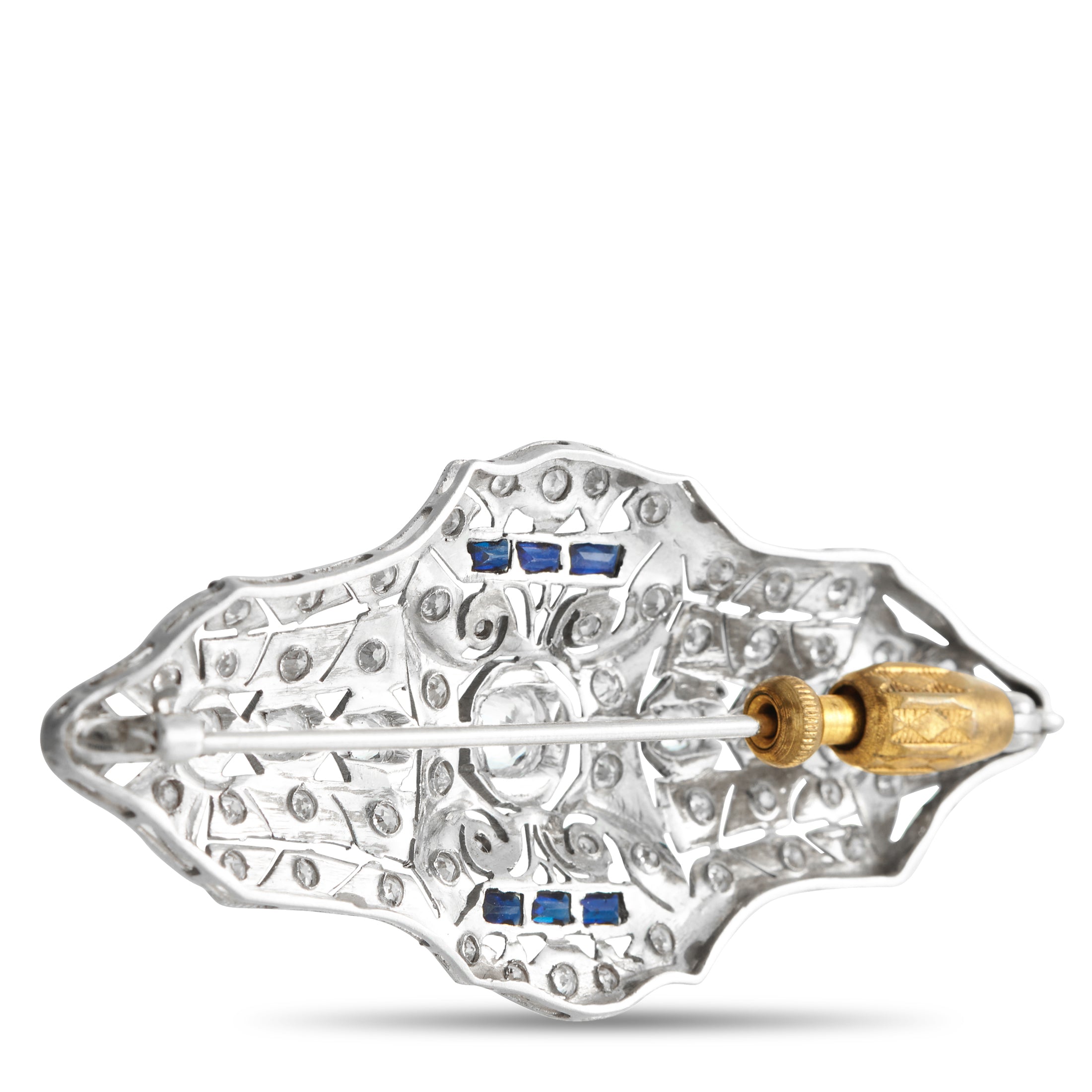 18K White Gold 3.0ct Diamond and Sapphire Art Deco Brooch