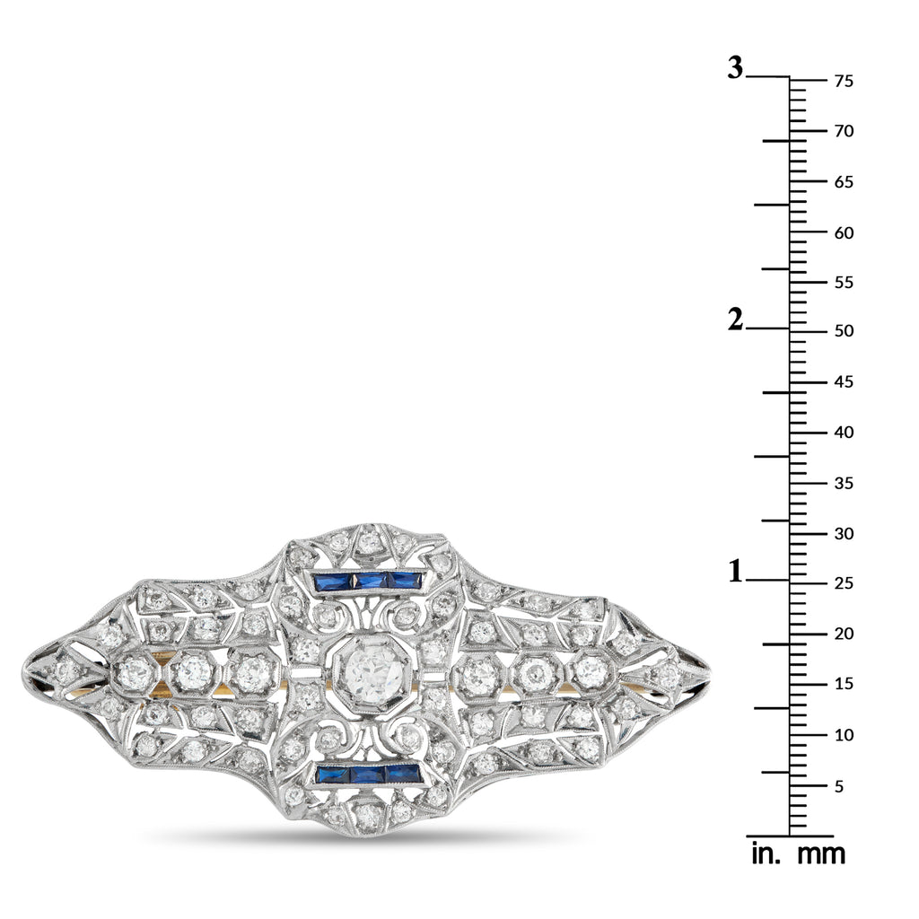 18K White Gold 3.0ct Diamond and Sapphire Art Deco Brooch