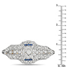 18K White Gold 3.0ct Diamond and Sapphire Art Deco Brooch