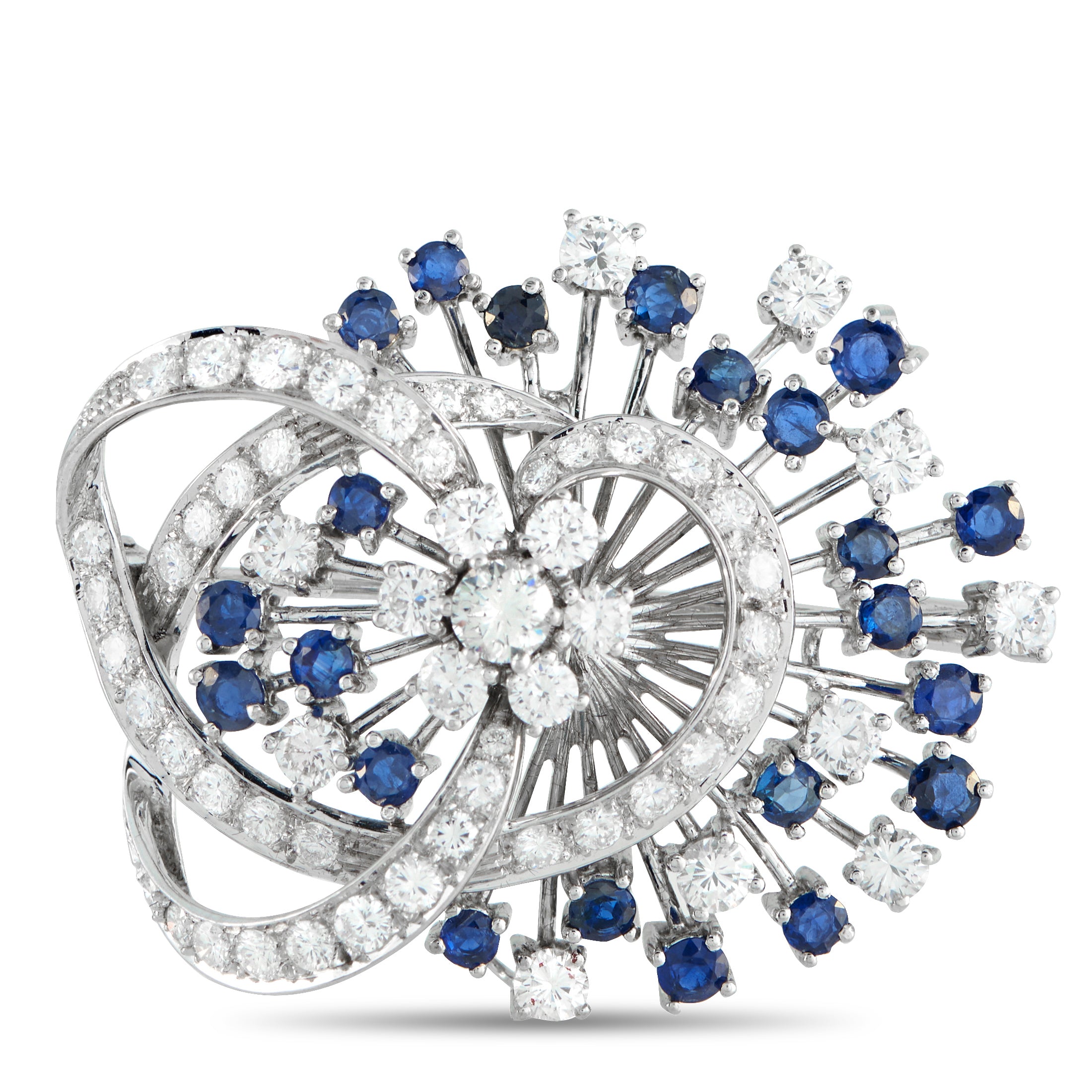 18K White Gold 3.50ct Diamond and Sapphire Brooch