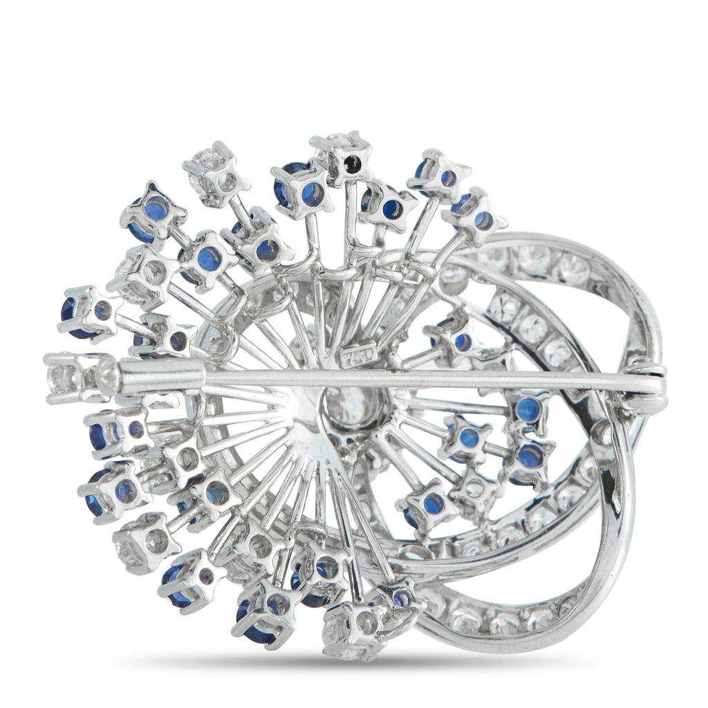 18K White Gold 3.50ct Diamond and Sapphire Brooch