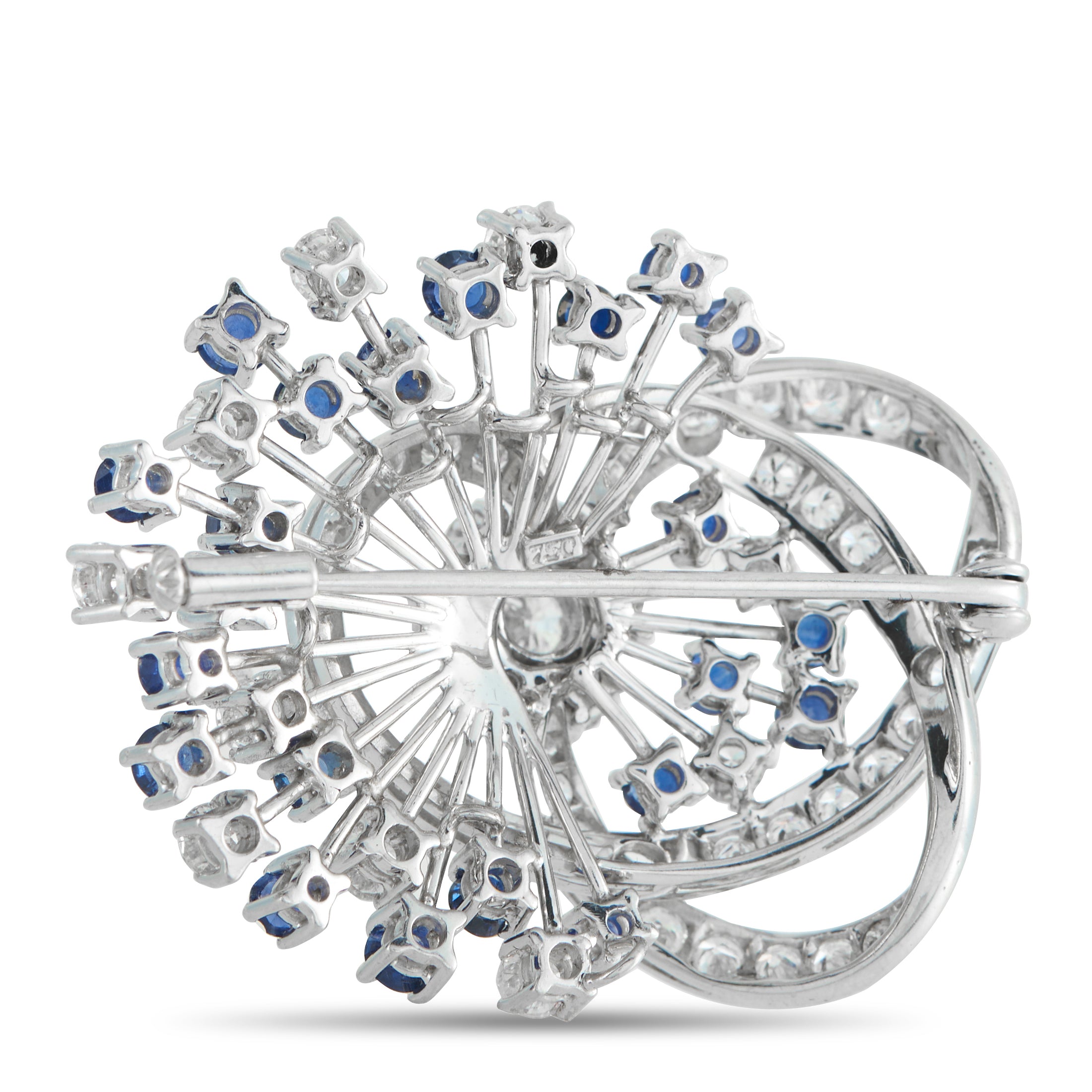 18K White Gold 3.50ct Diamond and Sapphire Brooch