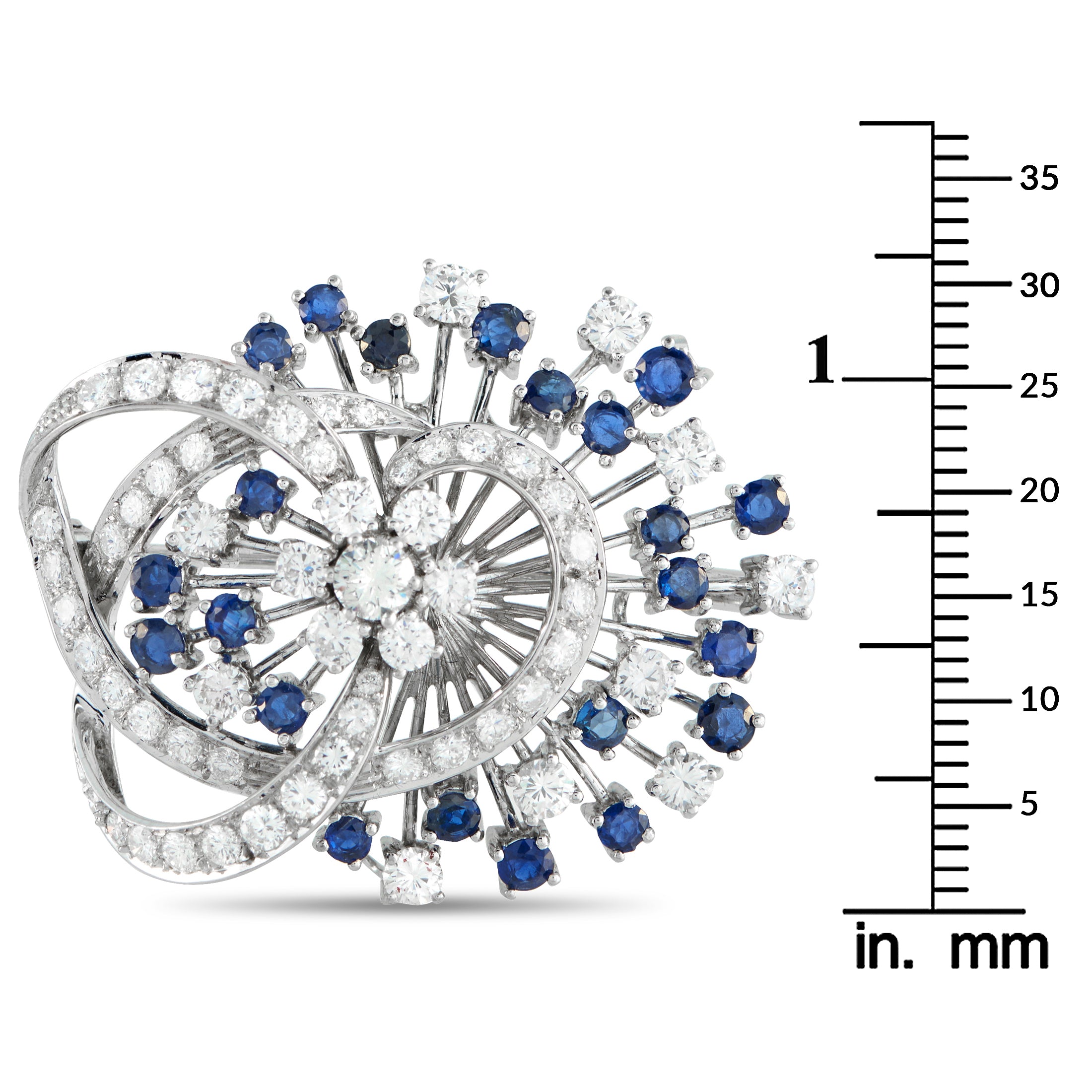 18K White Gold 3.50ct Diamond and Sapphire Brooch