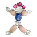 18K White Gold 3.45ct Diamond, Sapphire, and Conch Pearl Brooch