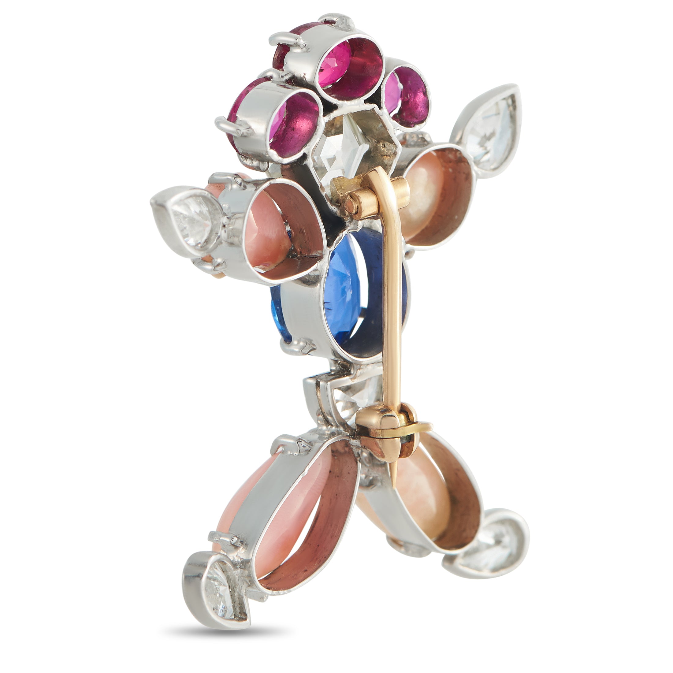 18K White Gold 3.45ct Diamond, Sapphire, and Conch Pearl Brooch