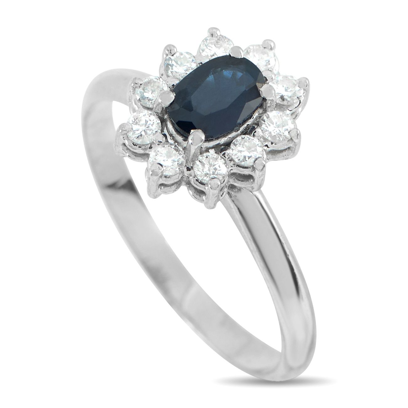 18K White Gold 0.25ct Diamond and Sapphire Ring - This luxury ring is poised to become an instant heirloom. At the center of the simple 18K White Gold setting, a 0.85 carat Sa